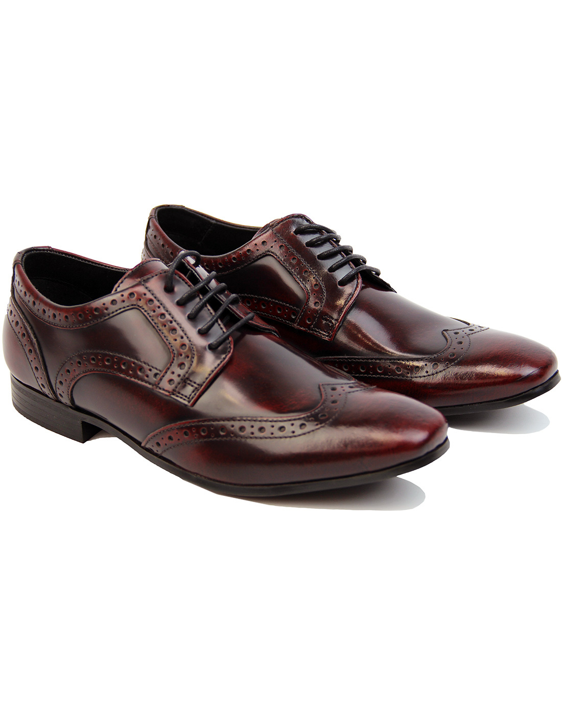 IKON Nolan Men's Mod 60s Wingtip Derby Brogues in Bordeaux