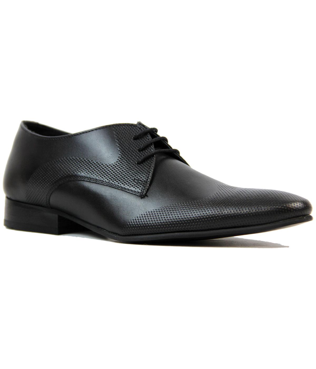IKON Jackson Retro 60s Mod Pin Punch Wingtip Derby Shoes in Black