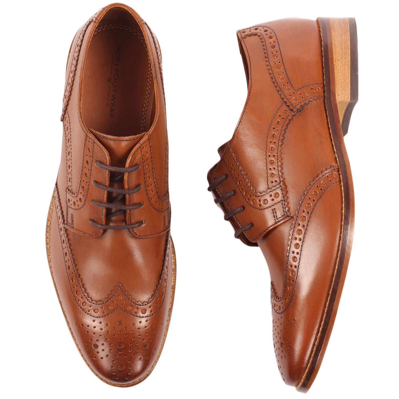 IKON Thorpe Men's Retro Mod Leather Wingtip Brogues Spice