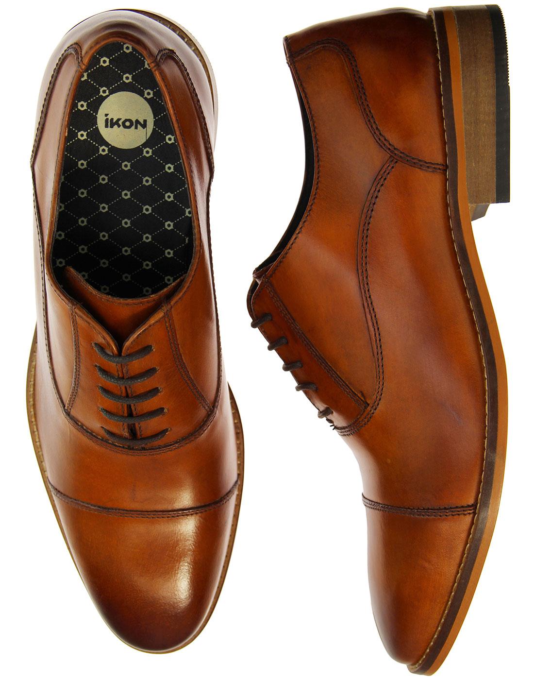 IKON Toby Men's Retro 60s Mod Toe Cap Oxford Shoes in Tan