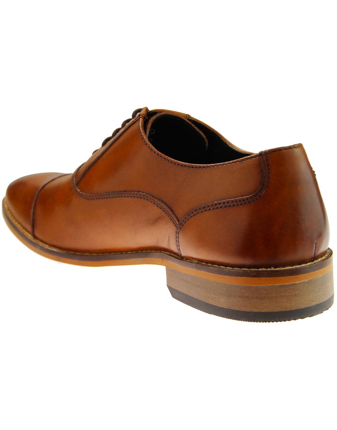 IKON Toby Men's Retro 60s Mod Toe Cap Oxford Shoes in Tan