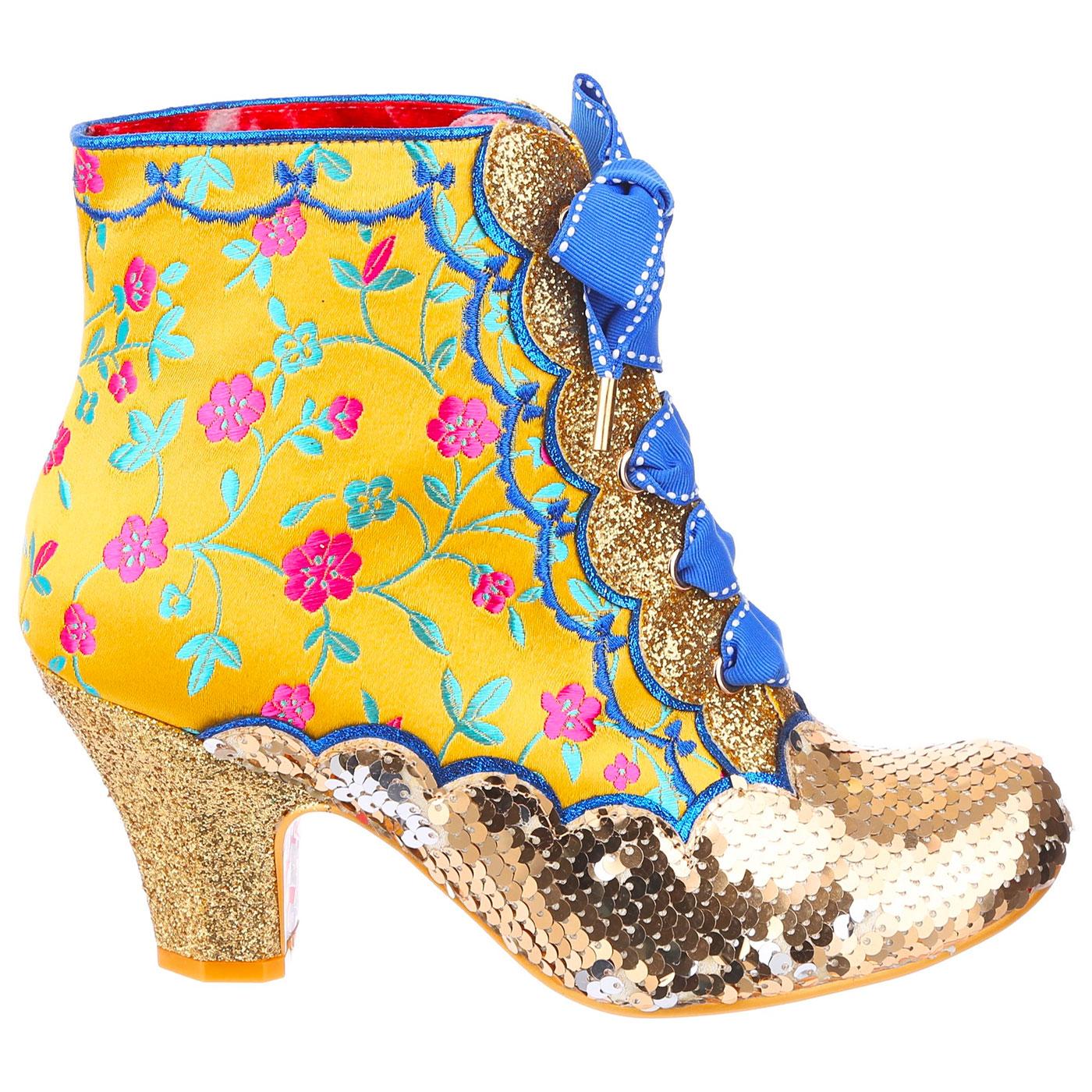 Irregular Choice Chinese Whispers Floral Heel Boots Gold