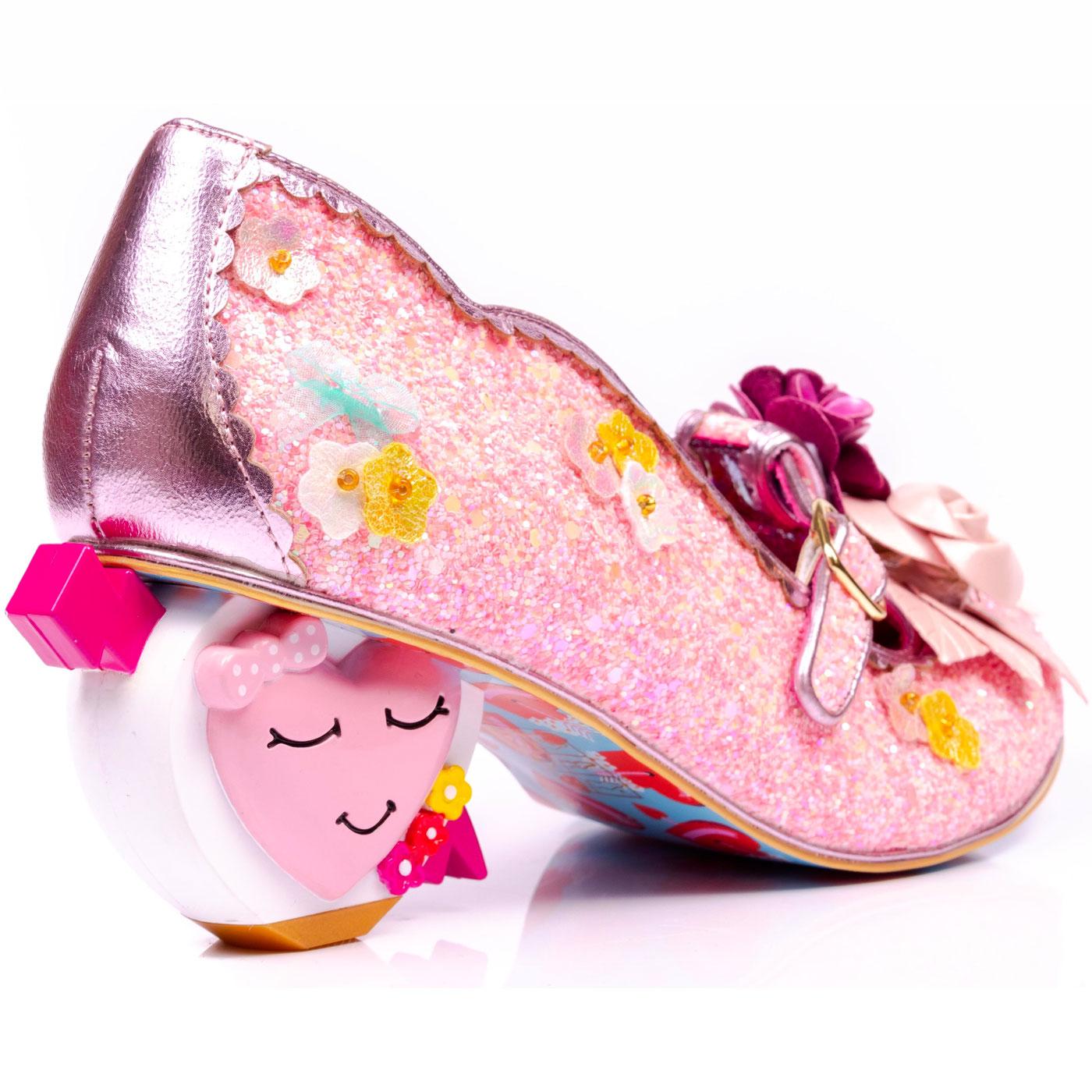 IRREGULAR CHOICE Amare Retro Floral Glitter Heart Heels P