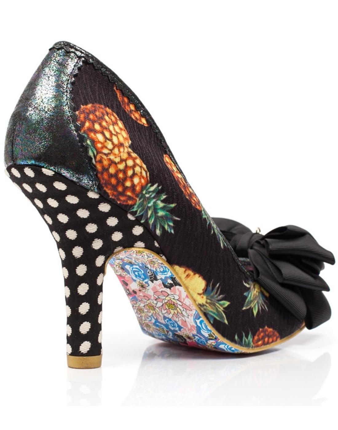 IRREGULAR CHOICE Ascot Black Pineapple Print Heel