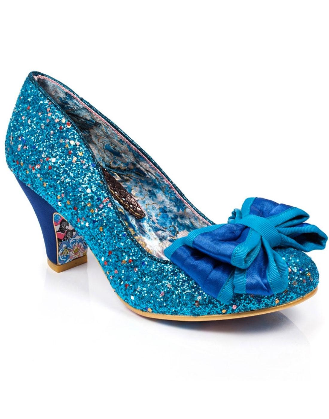 IRREGULAR CHOICE Ban Joe Blue Glitter Vintage Heels