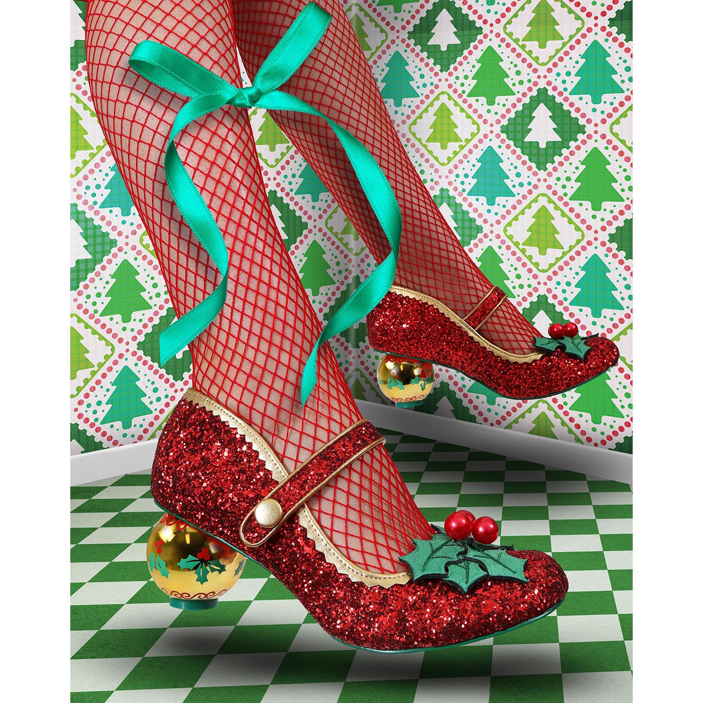 Irregular Choice Belle of the Bauble Xmas Glitter Mid Heels Red