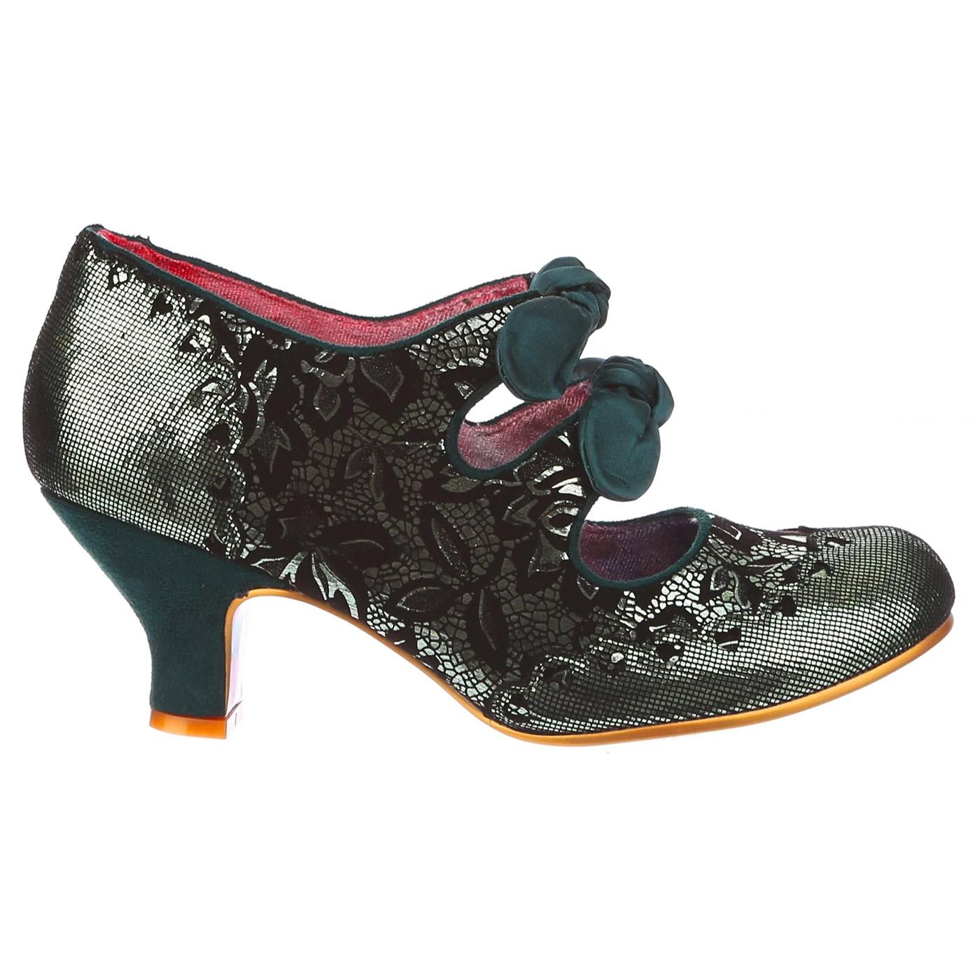 IRREGULAR CHOICE Calendula Green Brocade Retro Heels