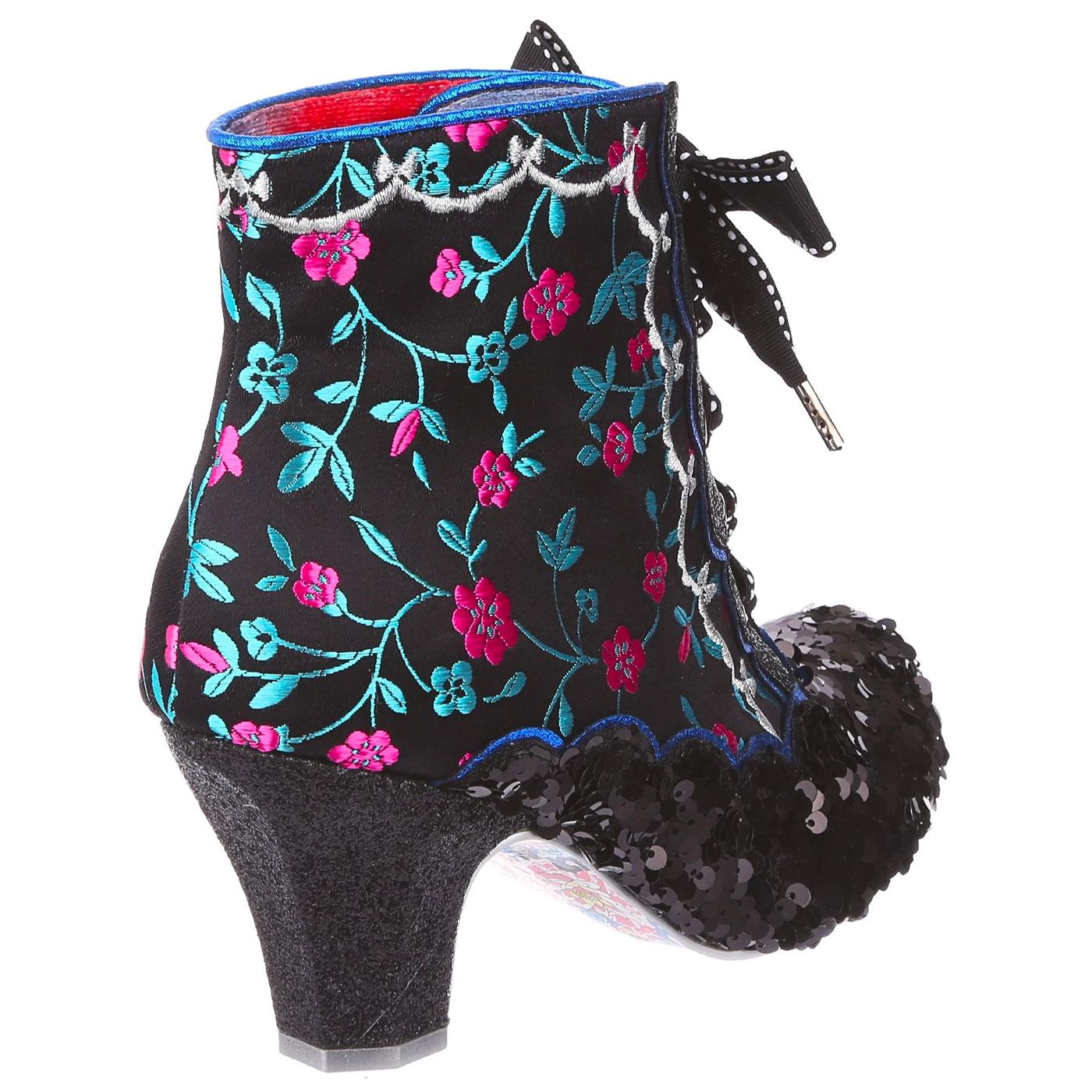IRREGULAR CHOICE Chinese Whispers Floral Heel Boots Black