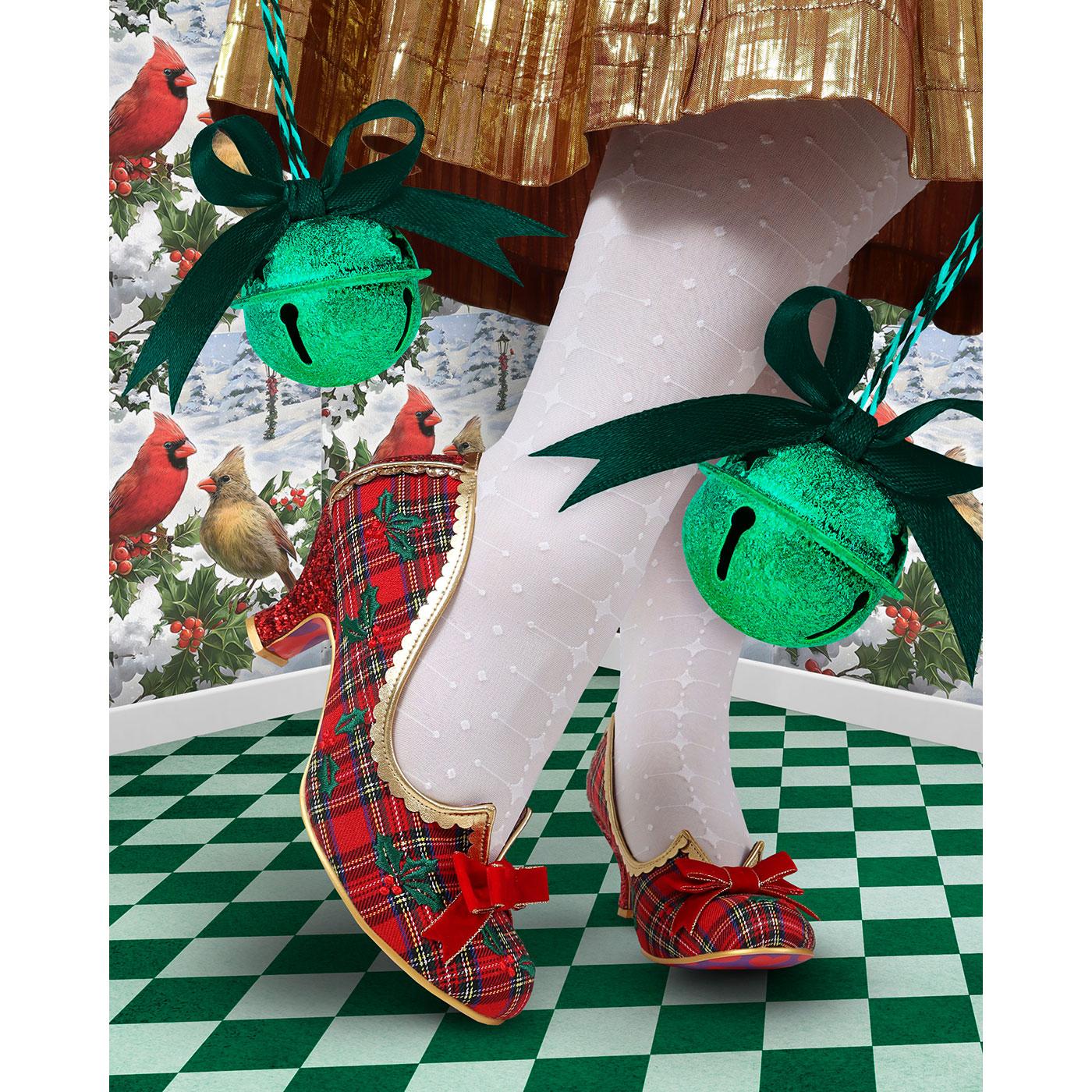 Irregular Choice Christmas Cookie Tartan Glitter Mid Heels Red