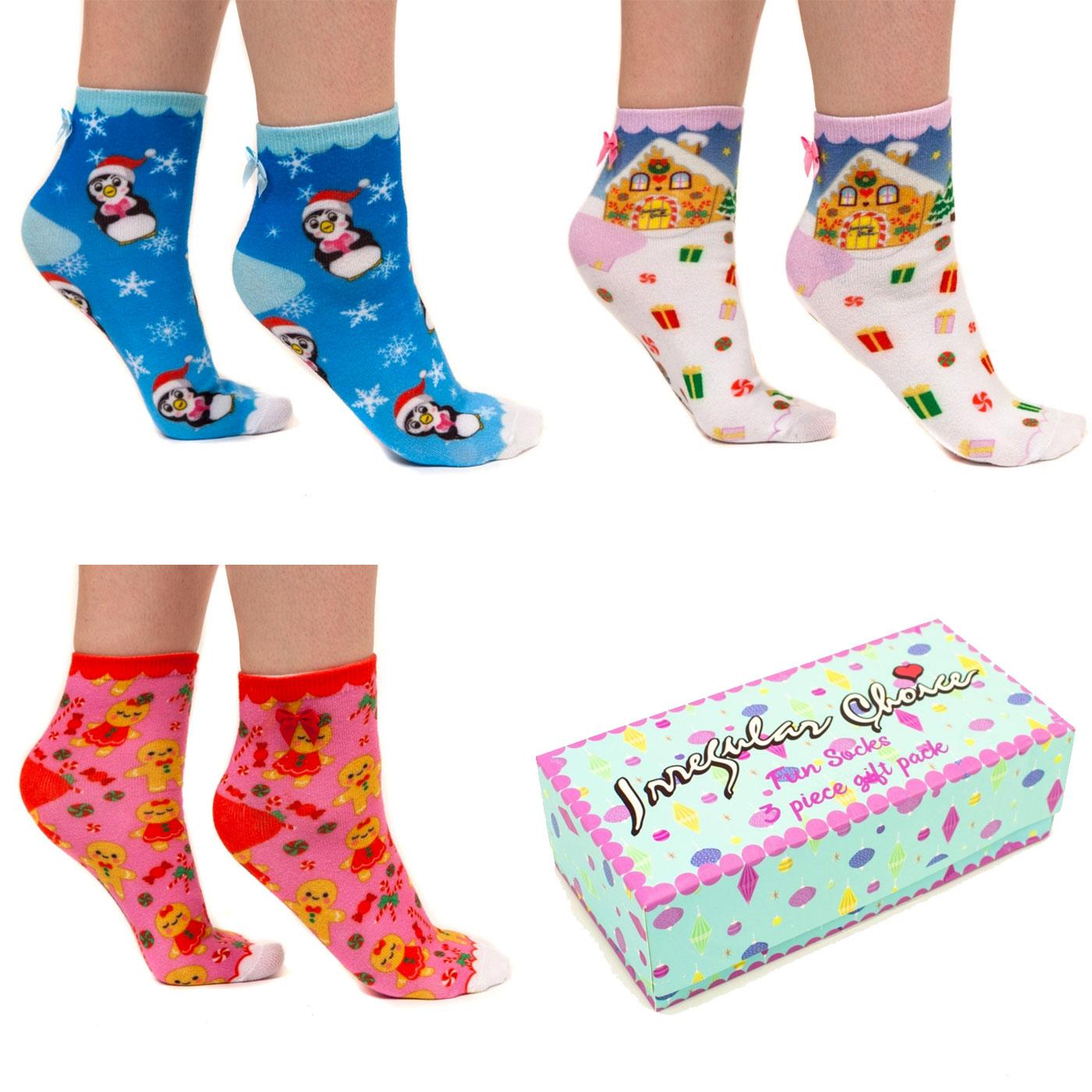 3 Pairs Of IRREGULAR CHOICE Xmas Socks Gift Set 