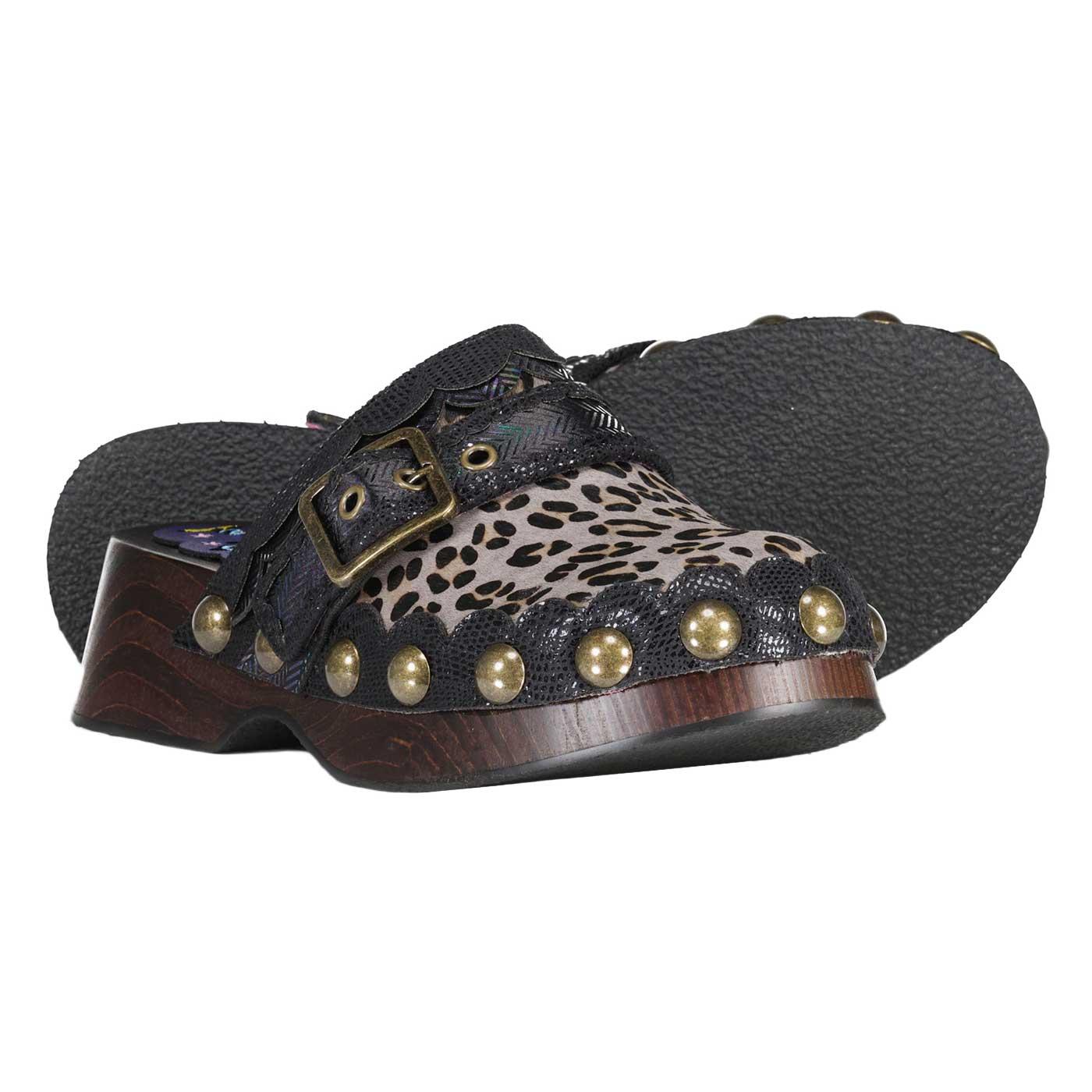 Clever Clog Irregular Choice Retro 70s Clogs in Black and Grey