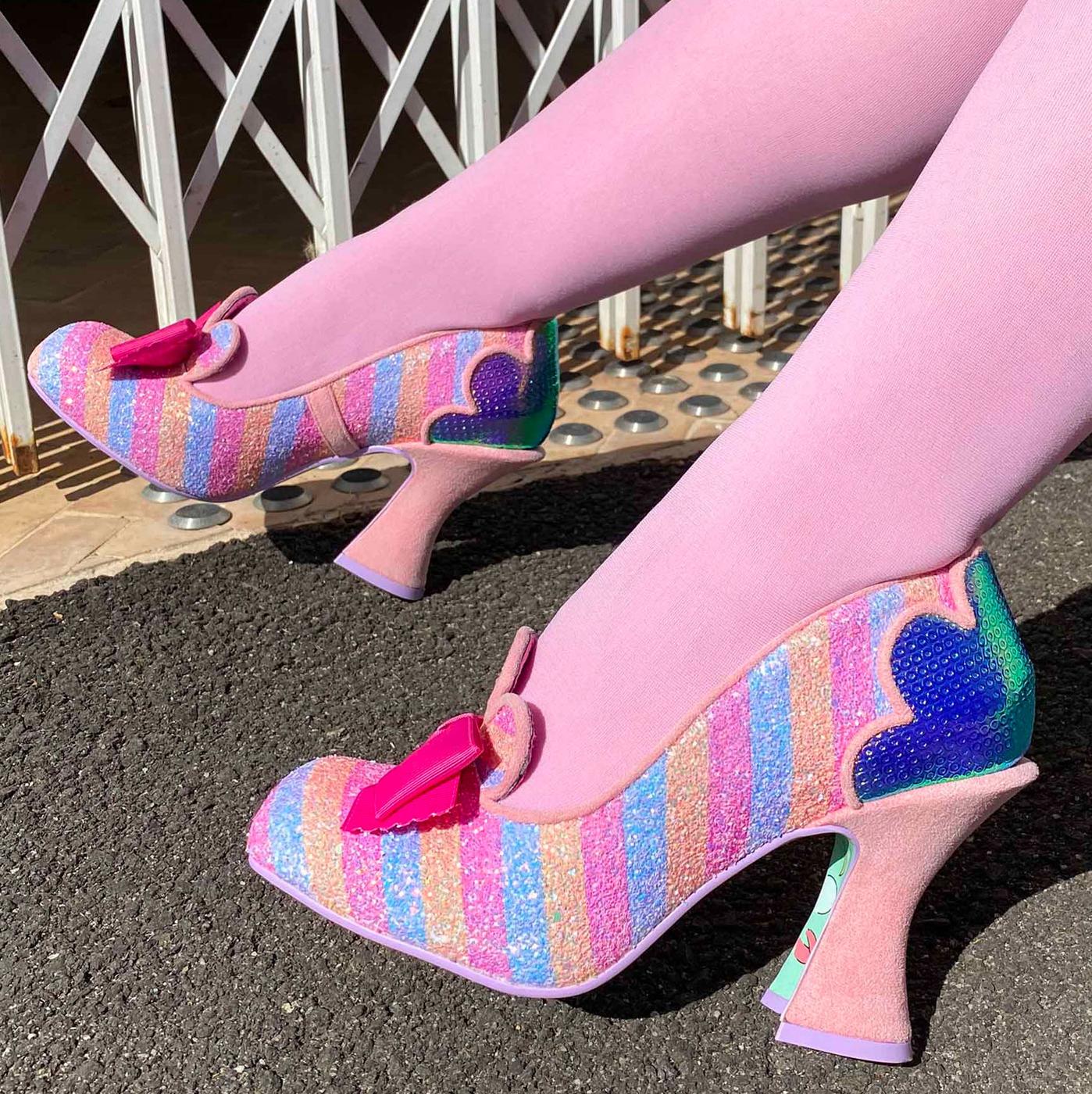 IRREGULAR CHOICE Fleur De Lis Candy Stripe Shoes in Pink