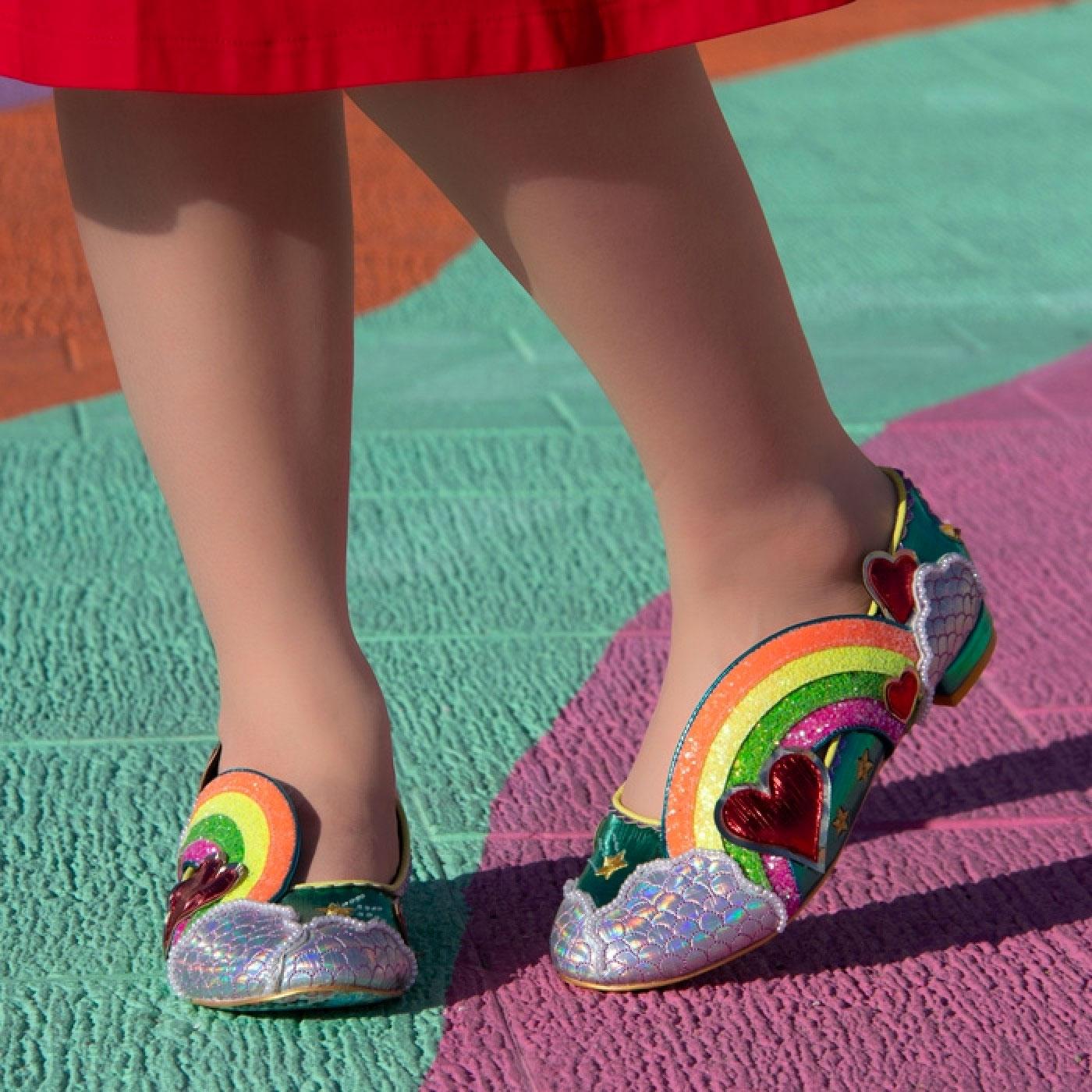Irregular Choice Holiday Romance Rainbow Flats Green