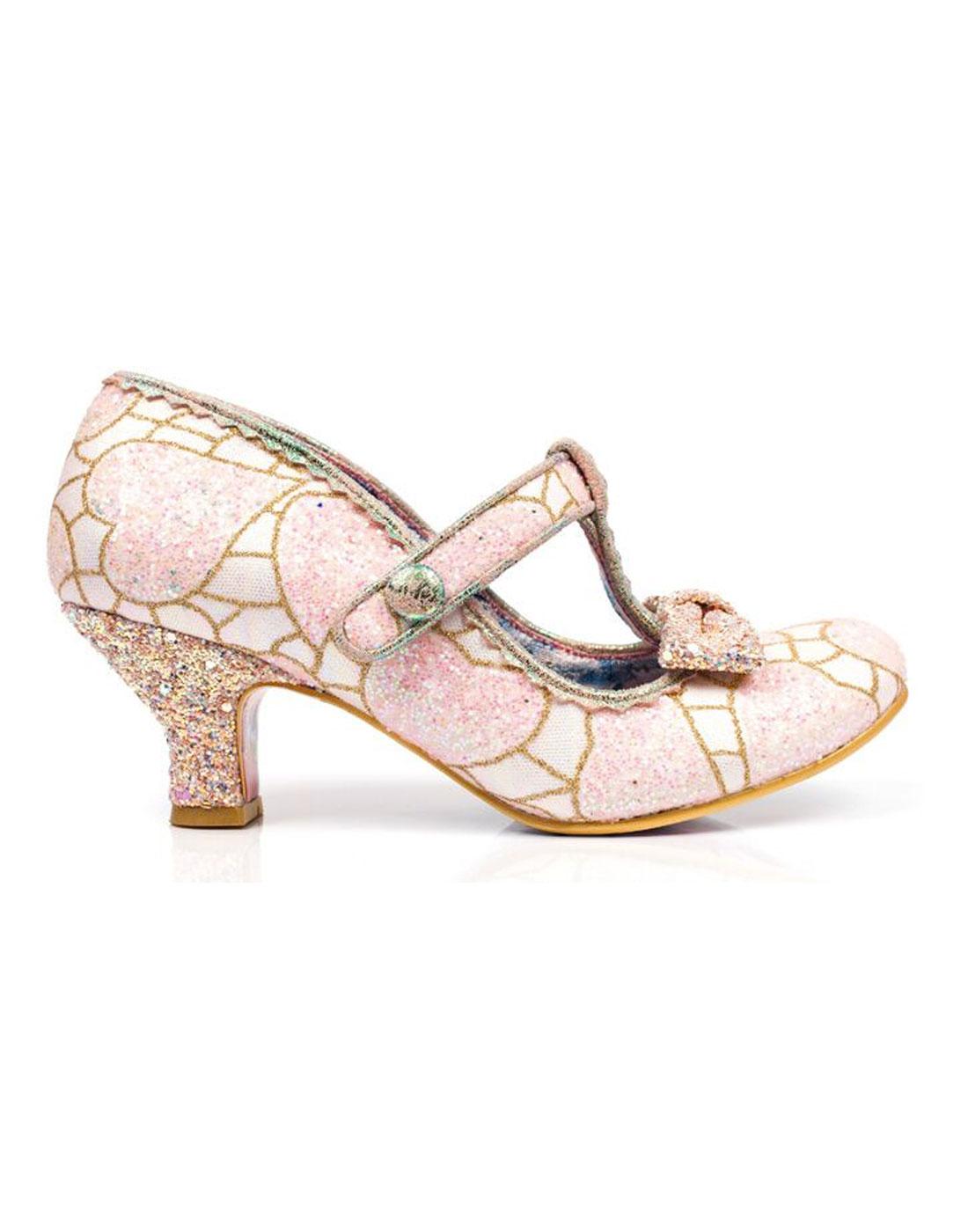 IRREGULAR CHOICE Lazy River Retro 50s Glitter Heels in Pink/Gold