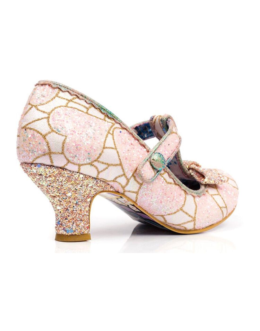 IRREGULAR CHOICE Lazy River Retro 50s Glitter Heels in Pink/Gold