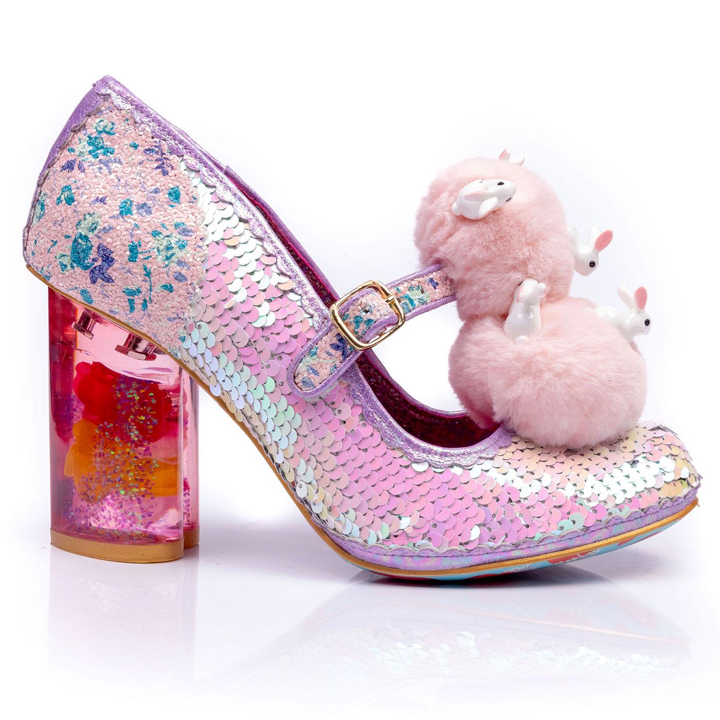 IRREGULAR CHOICE Luce Mia Fluffy Bunny Sequin Heel Pink