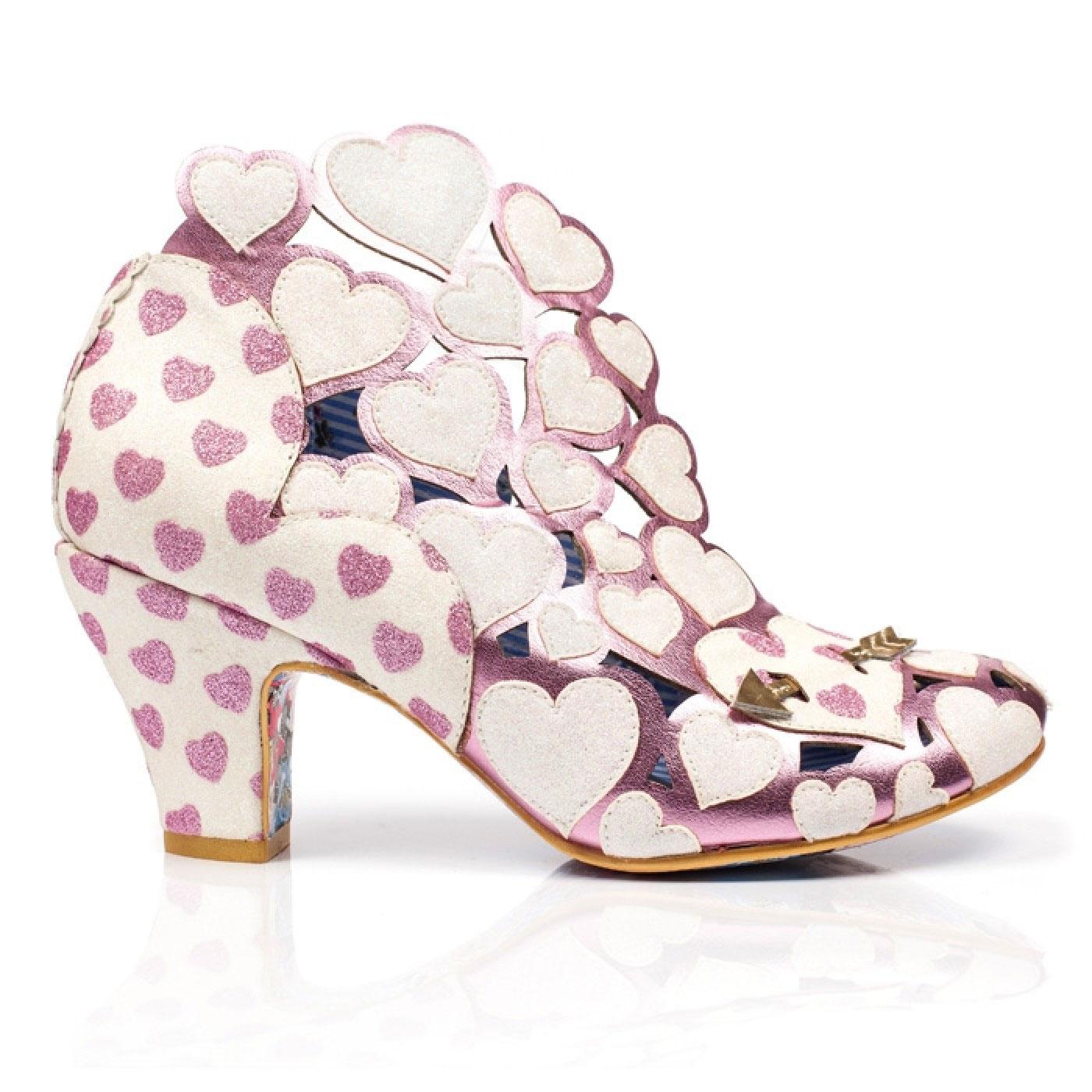 IRREGULAR CHOICE Meile Retro Hearts Shoe Boots in White