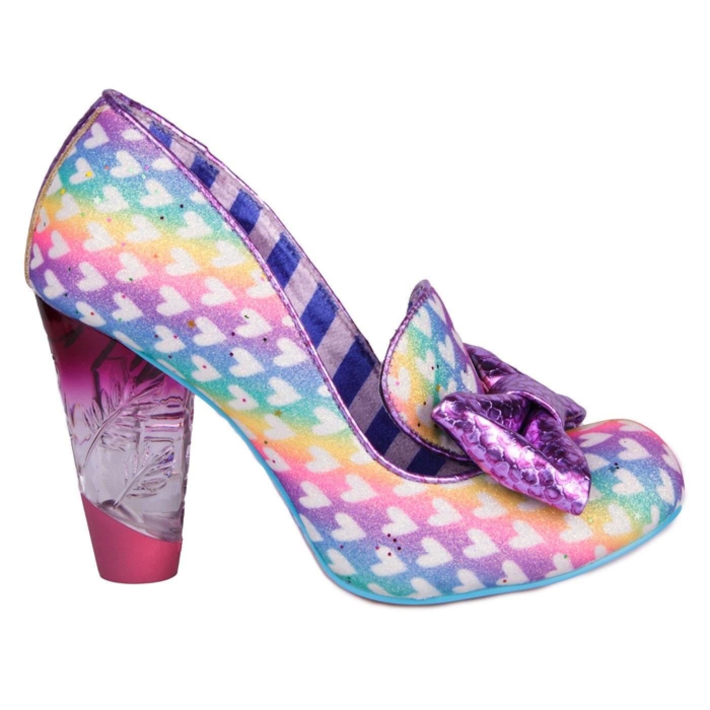 IRREGULAR CHOICE 'Ozzo' Rainbow Love Heart Heels in Purple