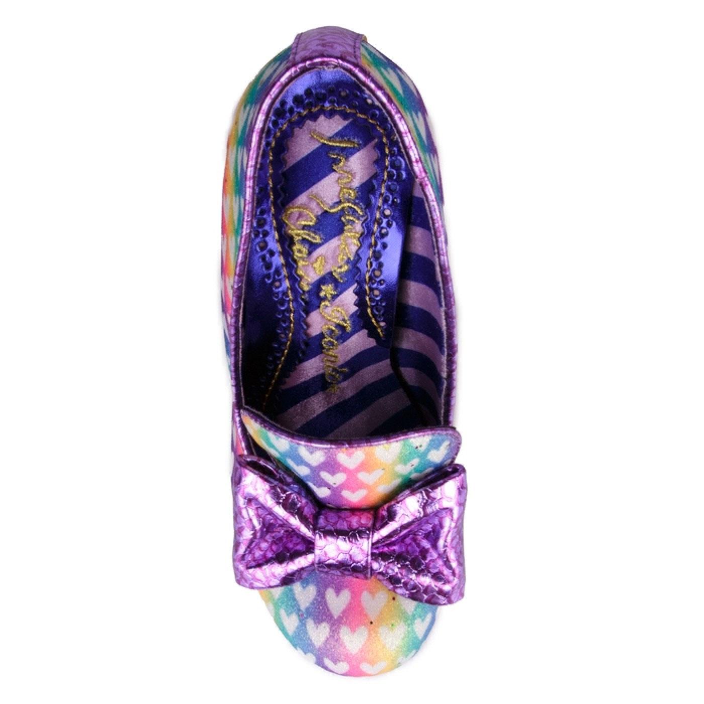 IRREGULAR CHOICE 'Ozzo' Rainbow Love Heart Heels in Purple