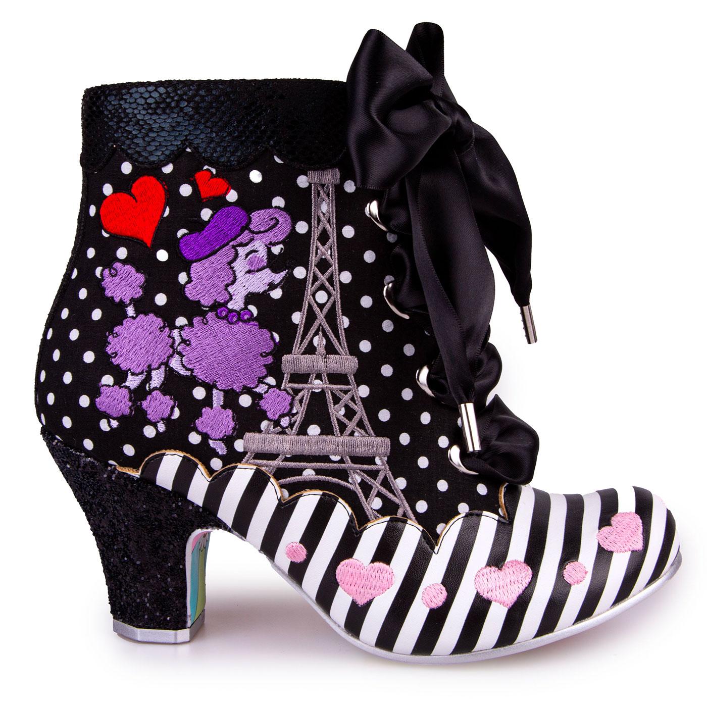 Paris For Two IRREGULAR CHOICE Poodle Heel Boots Black