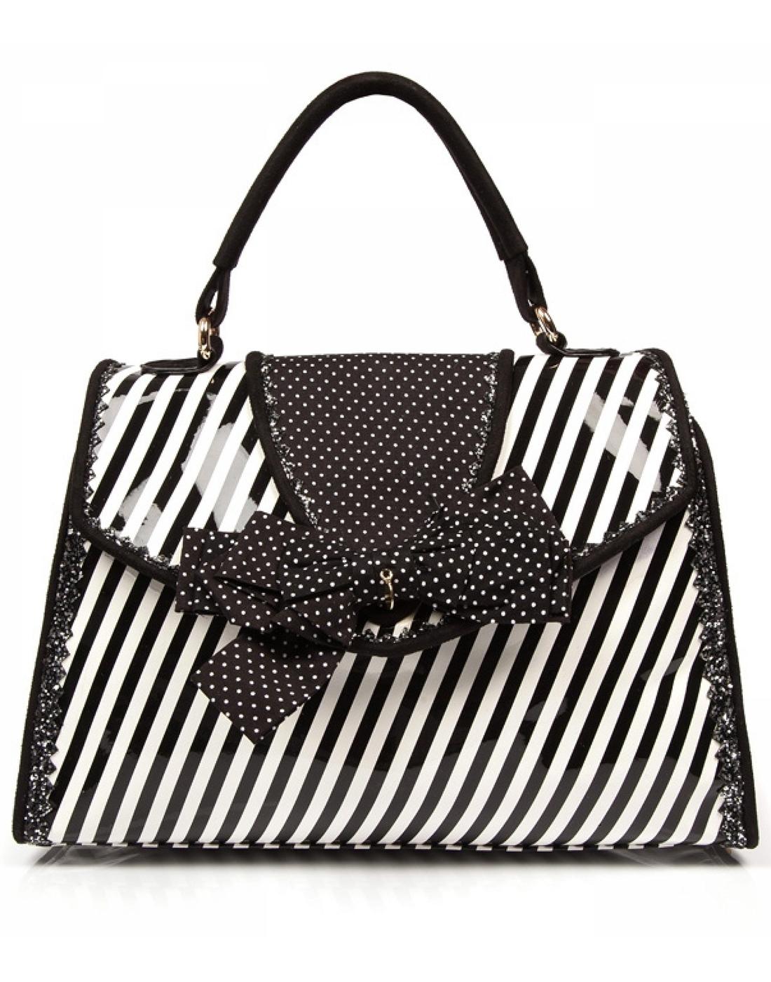 IRREGULAR CHOICE Peggy Retro Striped Box Handbag in Black