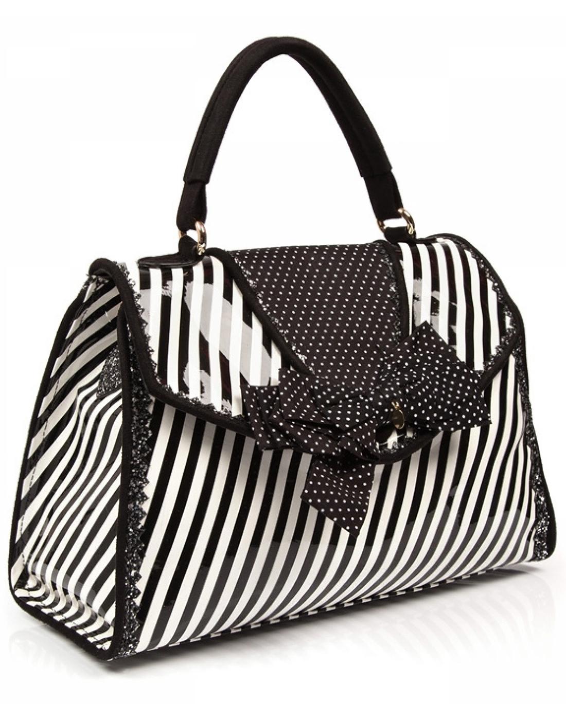 IRREGULAR CHOICE Peggy Retro Striped Box Handbag in Black