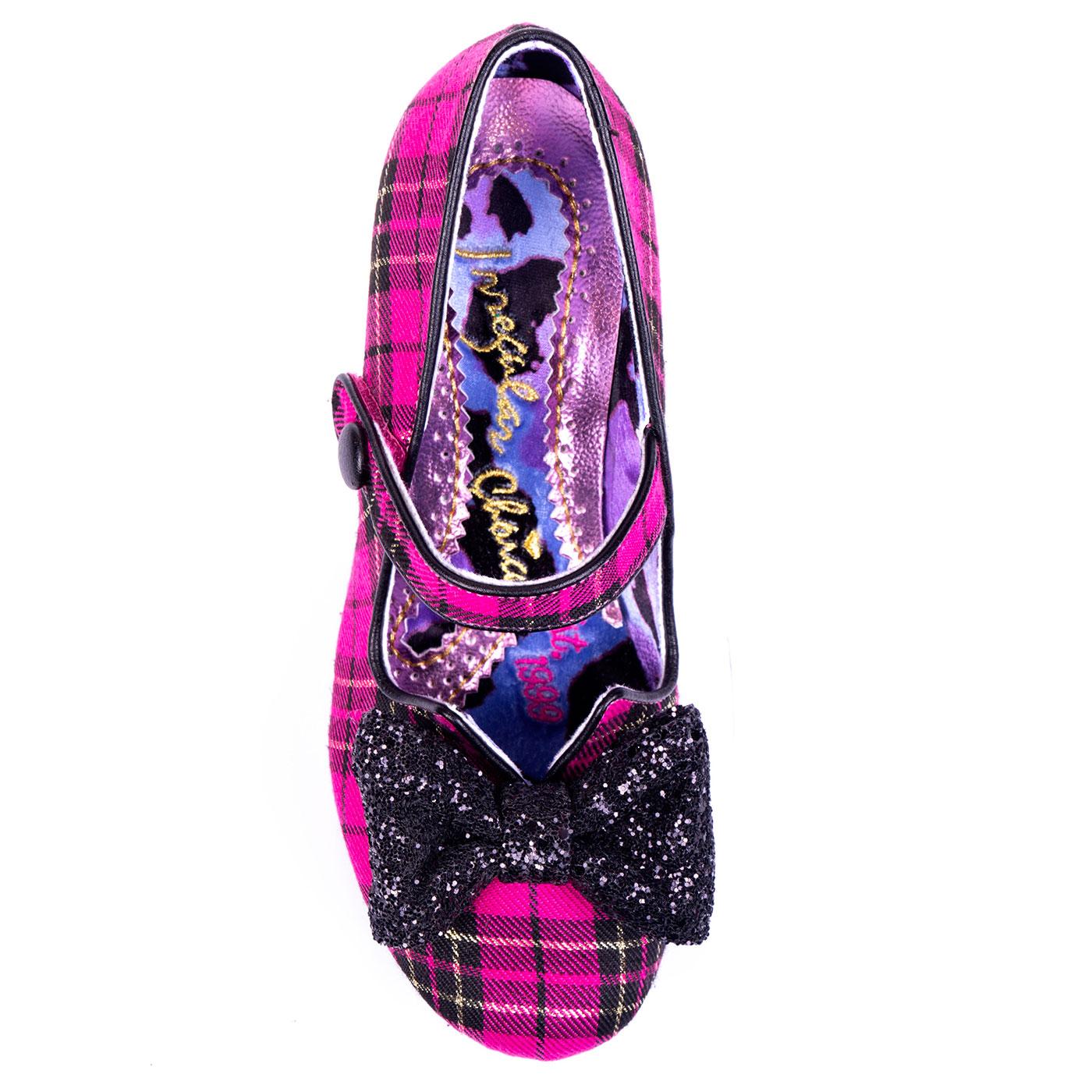 IRREGULAR CHOICE Piccolo Festive Pink Retro Tartan Heels