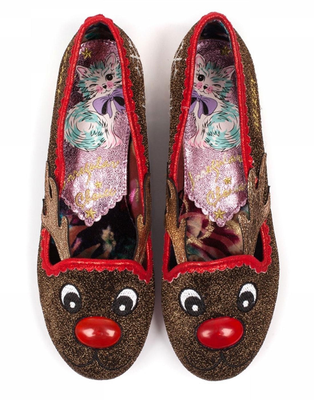 IRREGULAR CHOICE Red Nose Roo Christmas Light Up Flat Shoes