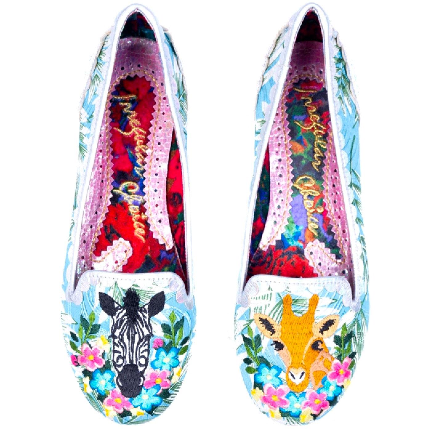IRREGULAR CHOICE Savannah Animal Floral Flats BLUE