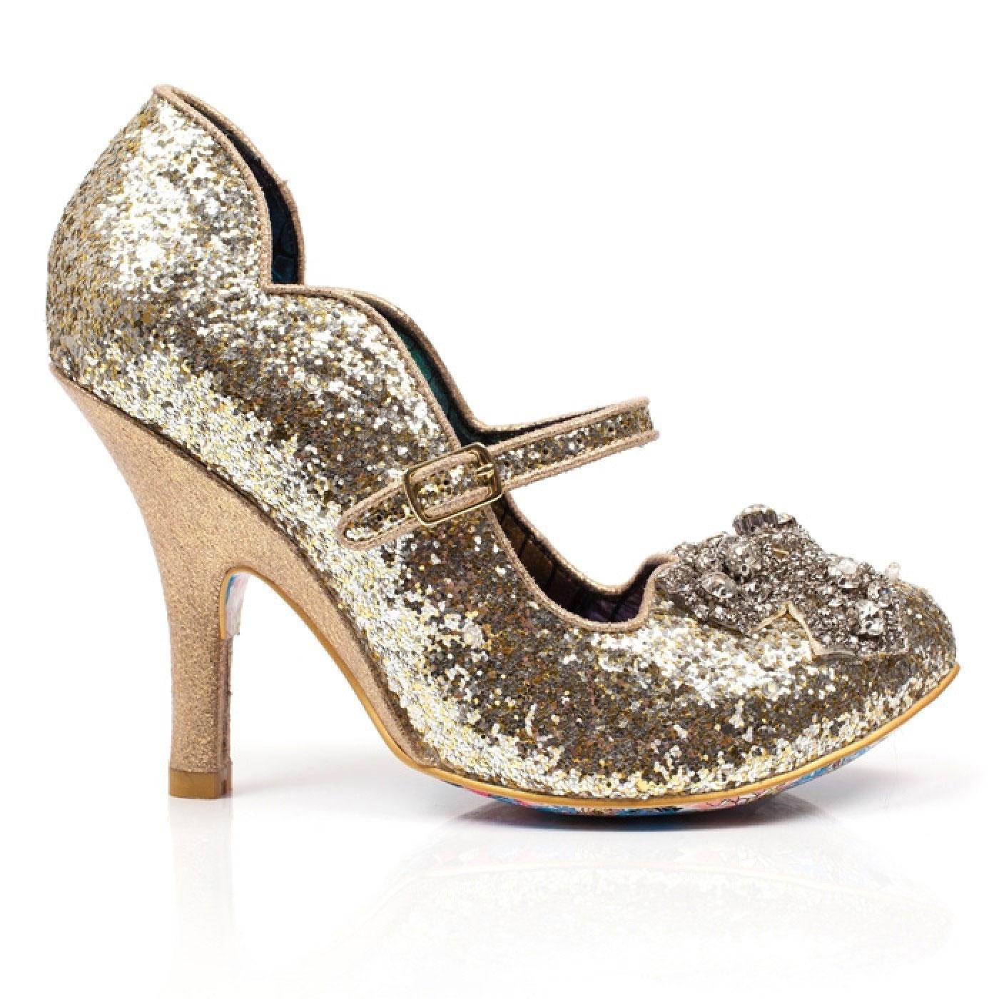 IRREGULAR CHOICE Shimmer Diamante Flashing Heels Gold