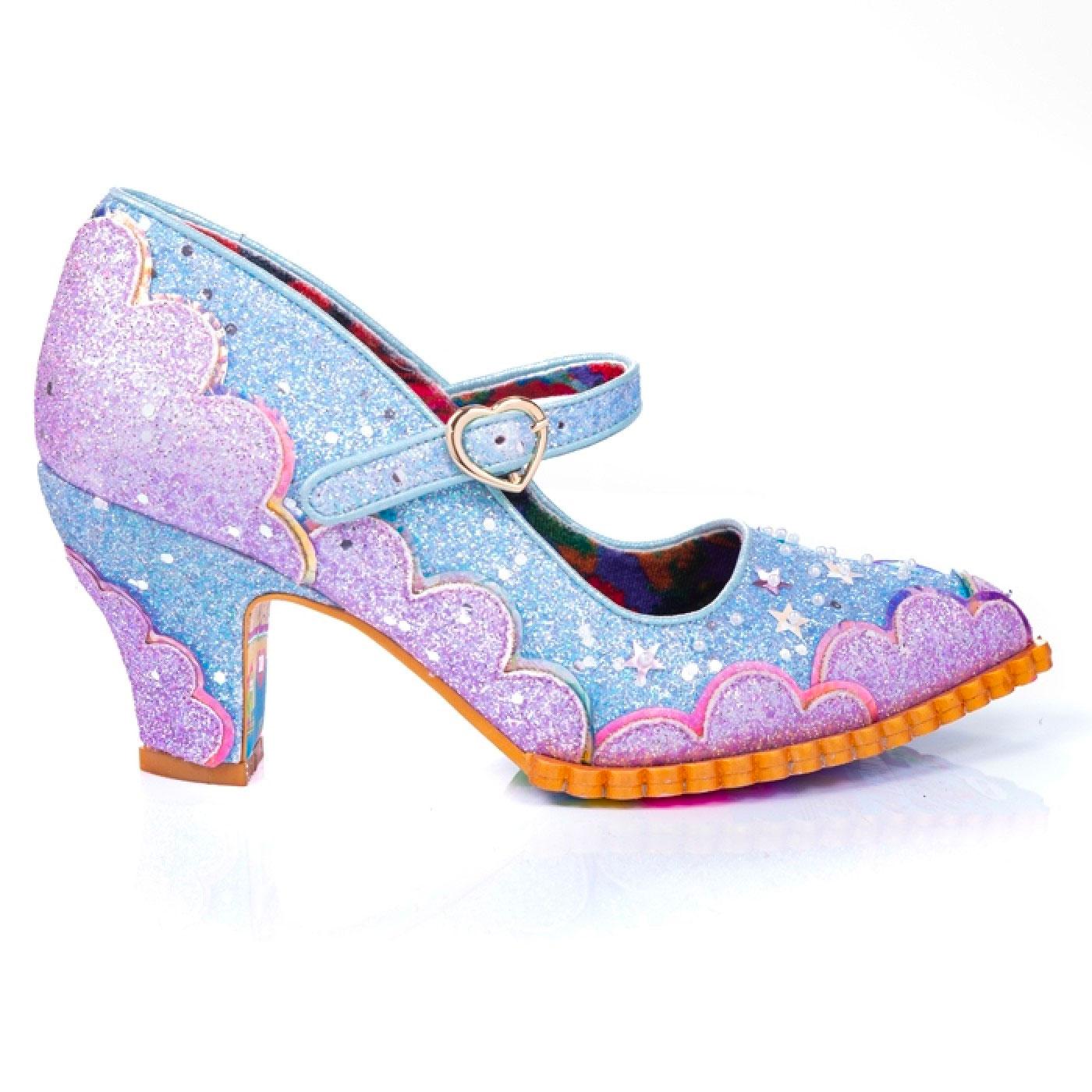 IRREGULAR CHOICE Shortie Bread Blue Glitter Pointed Heels