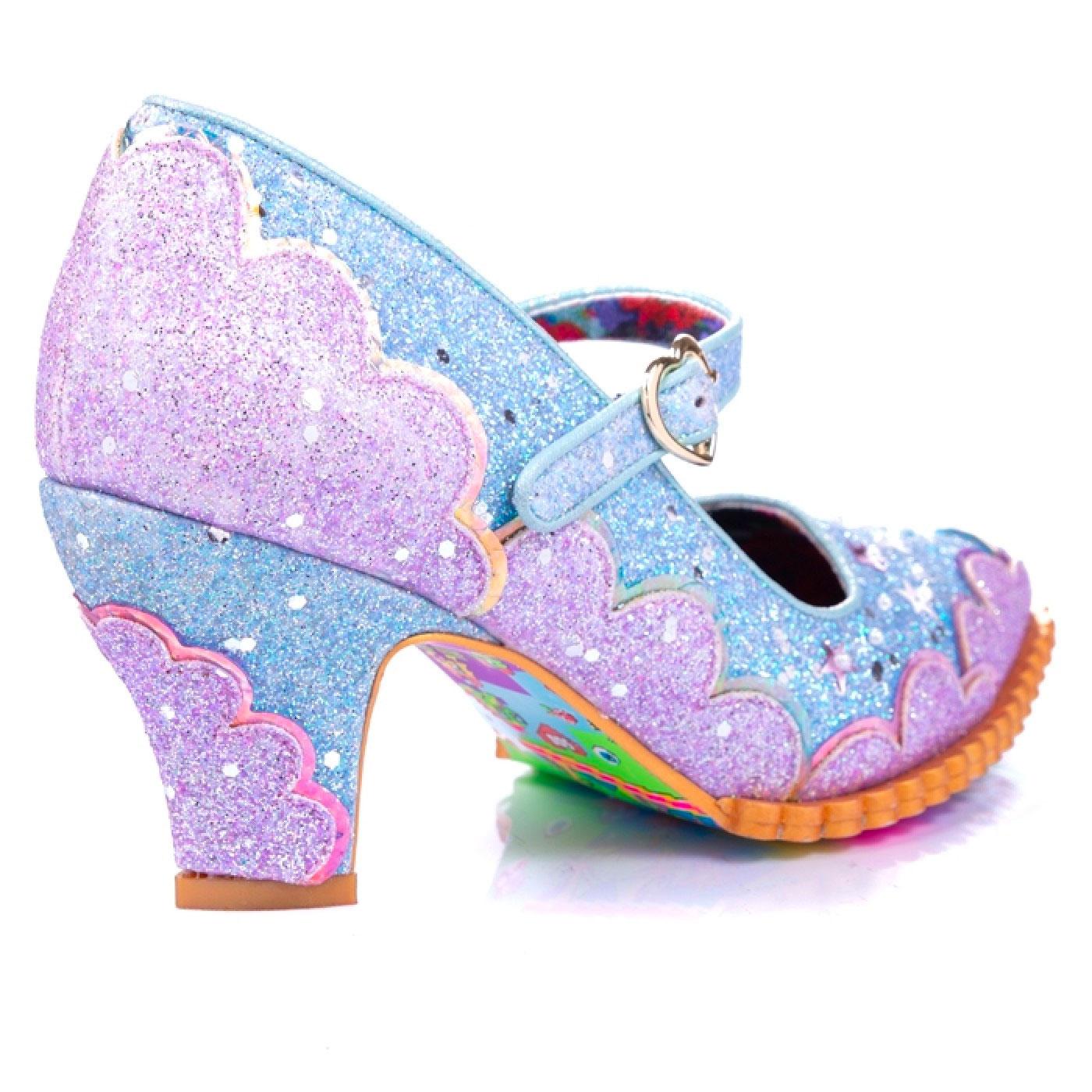 IRREGULAR CHOICE Shortie Bread Blue Glitter Pointed Heels