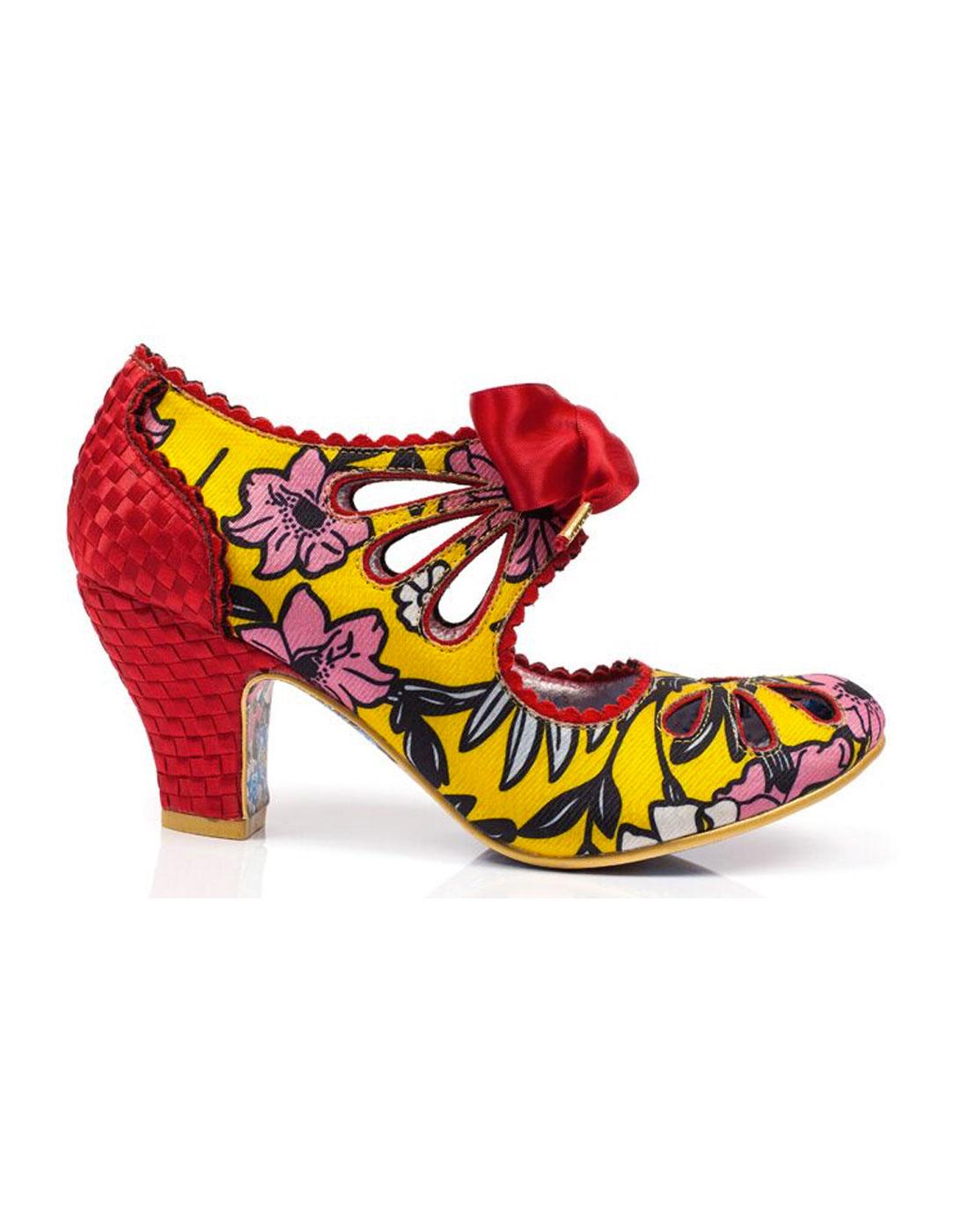 E Irregular Choice Sugar Plum Yellow Red Floral High Heel Shoes