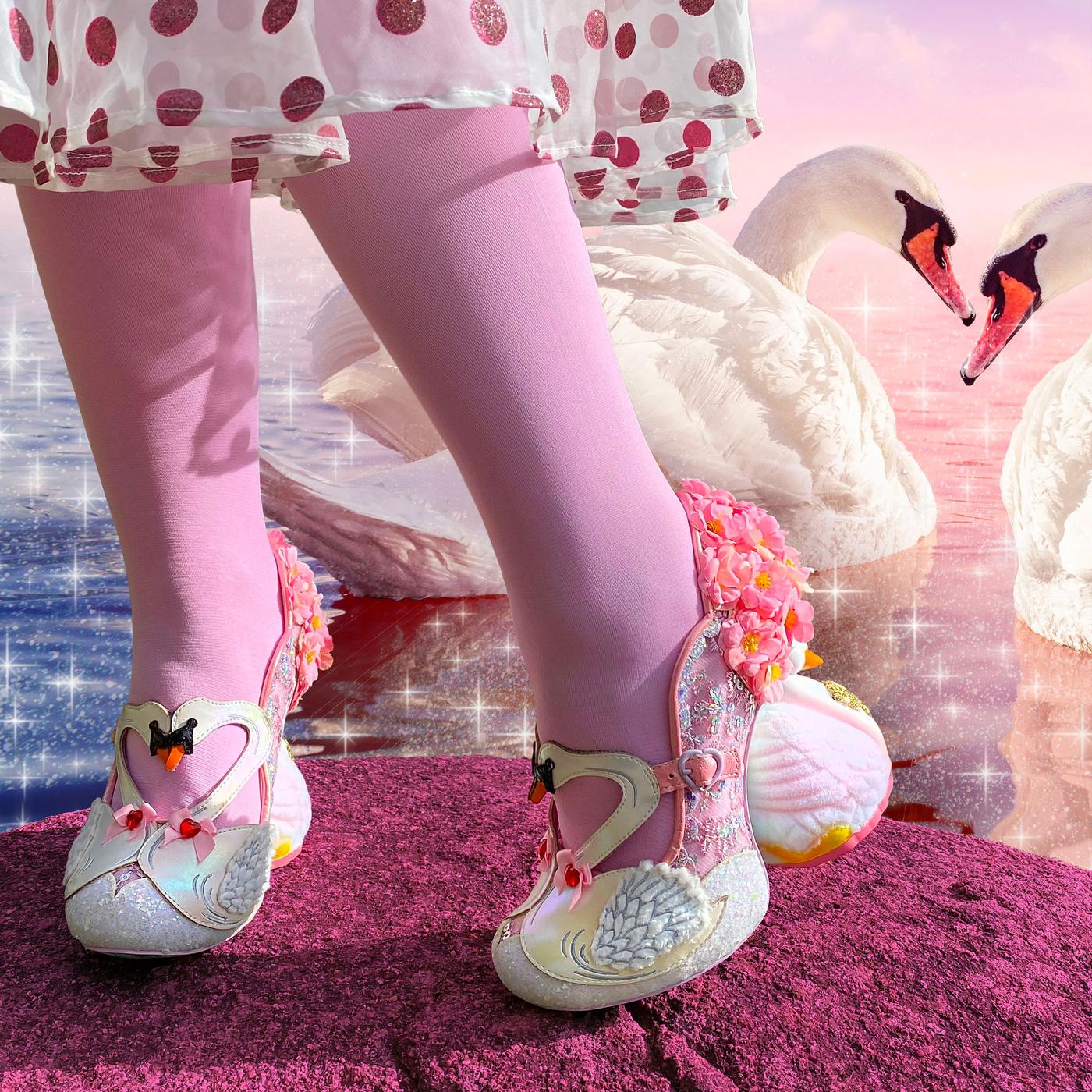 IRREGULAR CHOICE Pedalo Date Retro Swan Heel Shoes