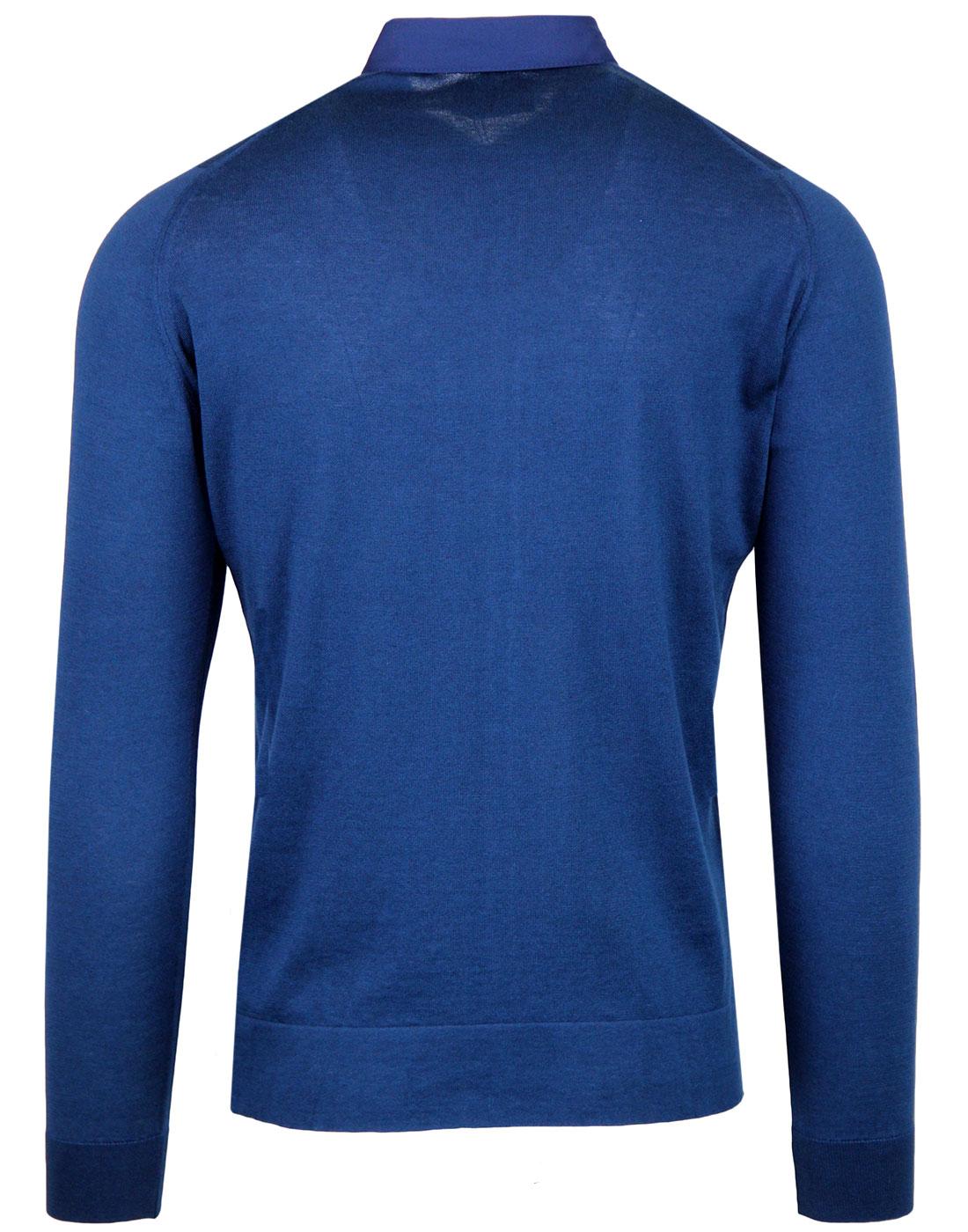 JOHN SMEDLEY Banwell Retro 60s Mod Knitted Shirt in Indigo