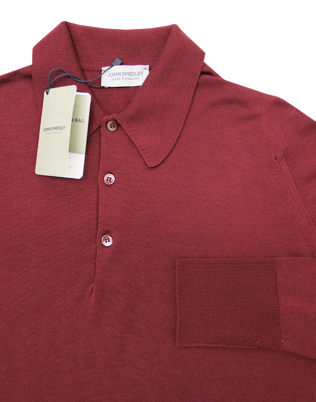JOHN SMEDLEY Dorset Mod Made in England Knitted Polo Top Maroon