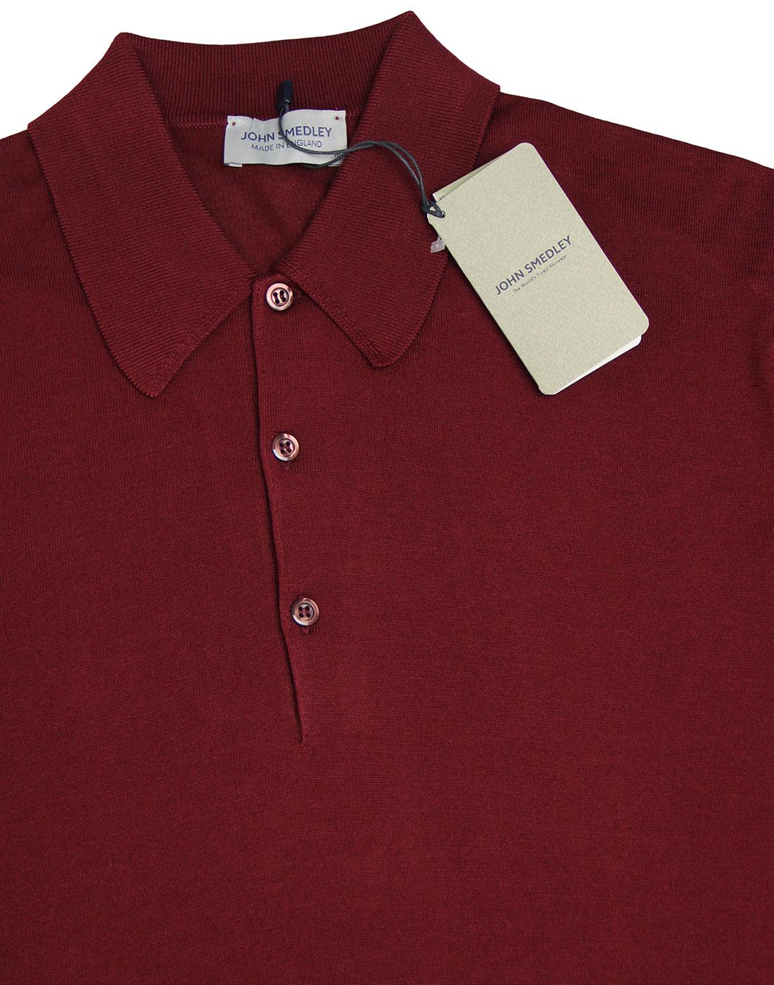 JOHN SMEDLEY Isis Retro 60s Mod Knitted Polo in Burgundy