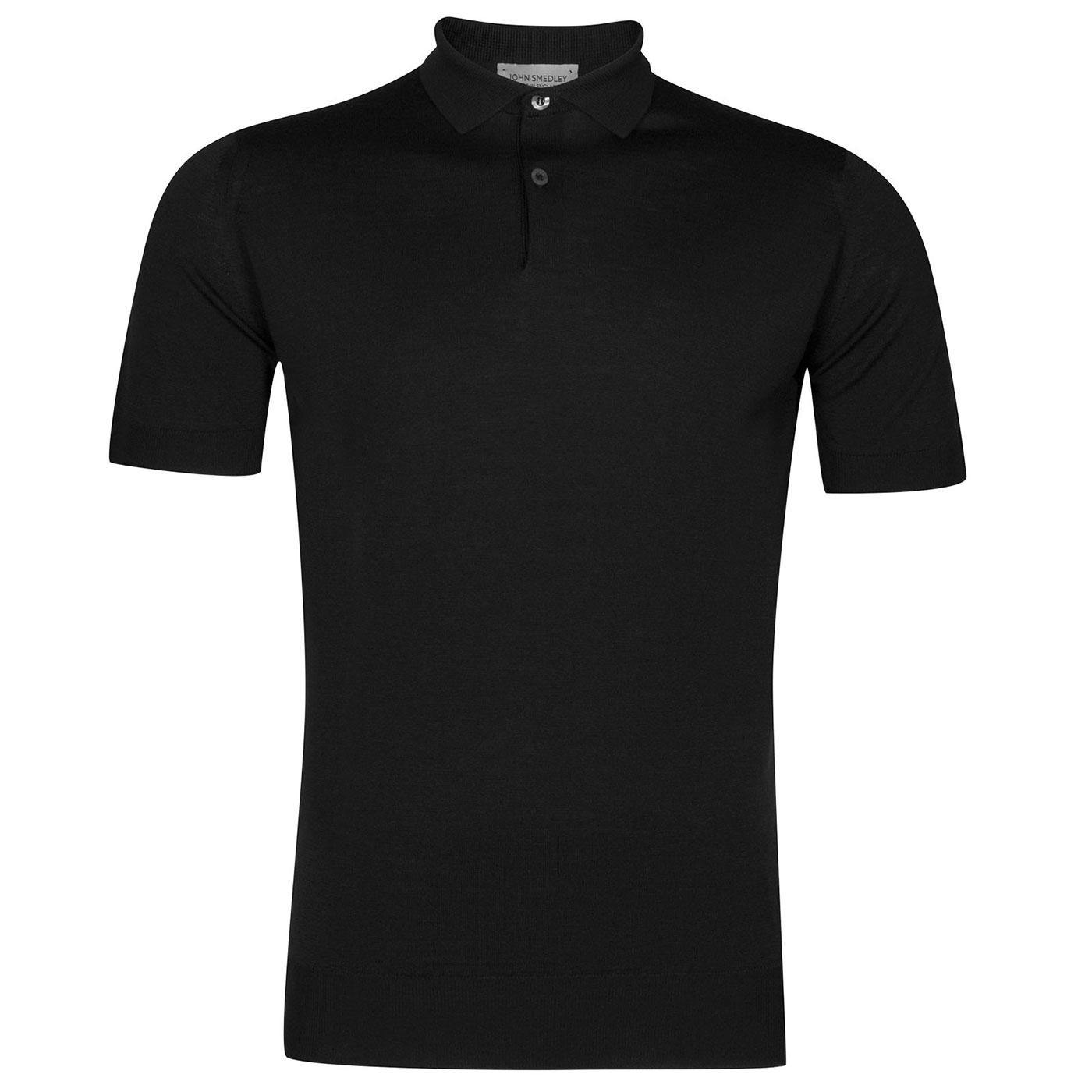 Payton JOHN SMEDLEY Knitted Merino Polo Shirt in Black