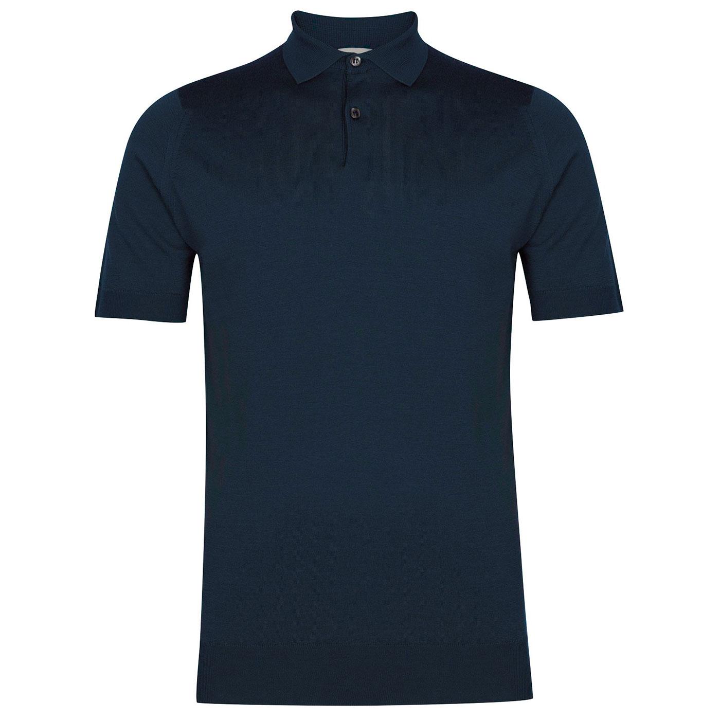 JOHN SMEDLEY 'Payton' Knitted Merino Polo Shirt Blue