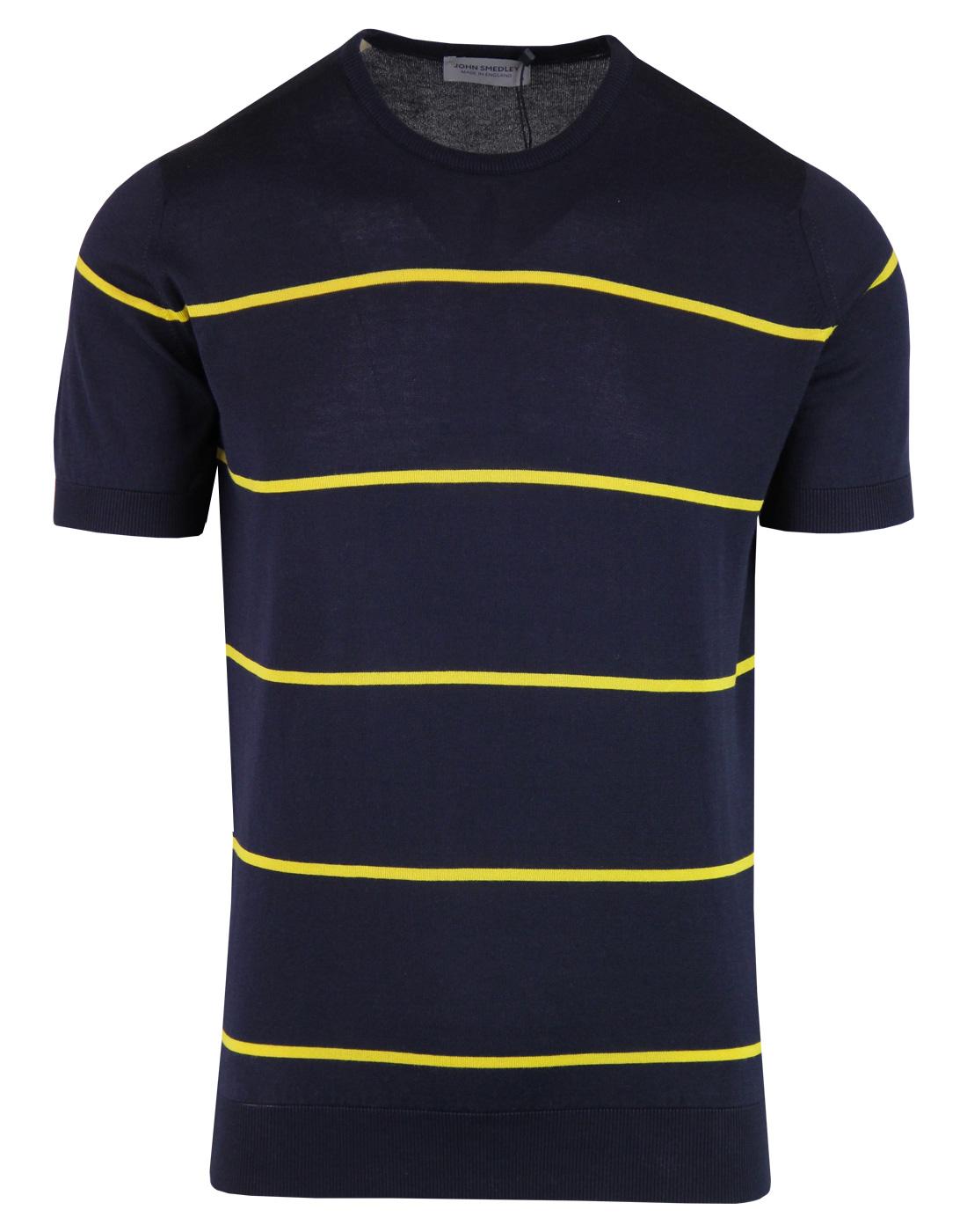 JOHN SMEDLEY Barlby Retro Mod Striped Knit T-Shirt in Navy