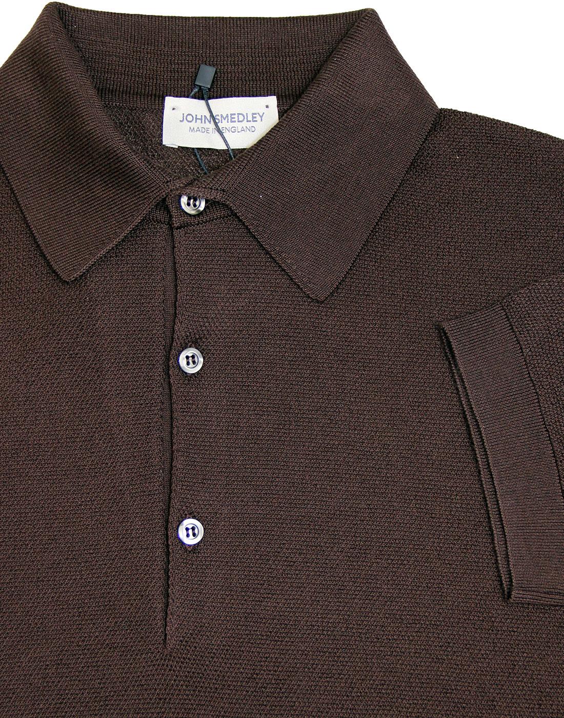 JOHN SMEDLEY 'Roth' Mod Texture Polo in Dark Leather