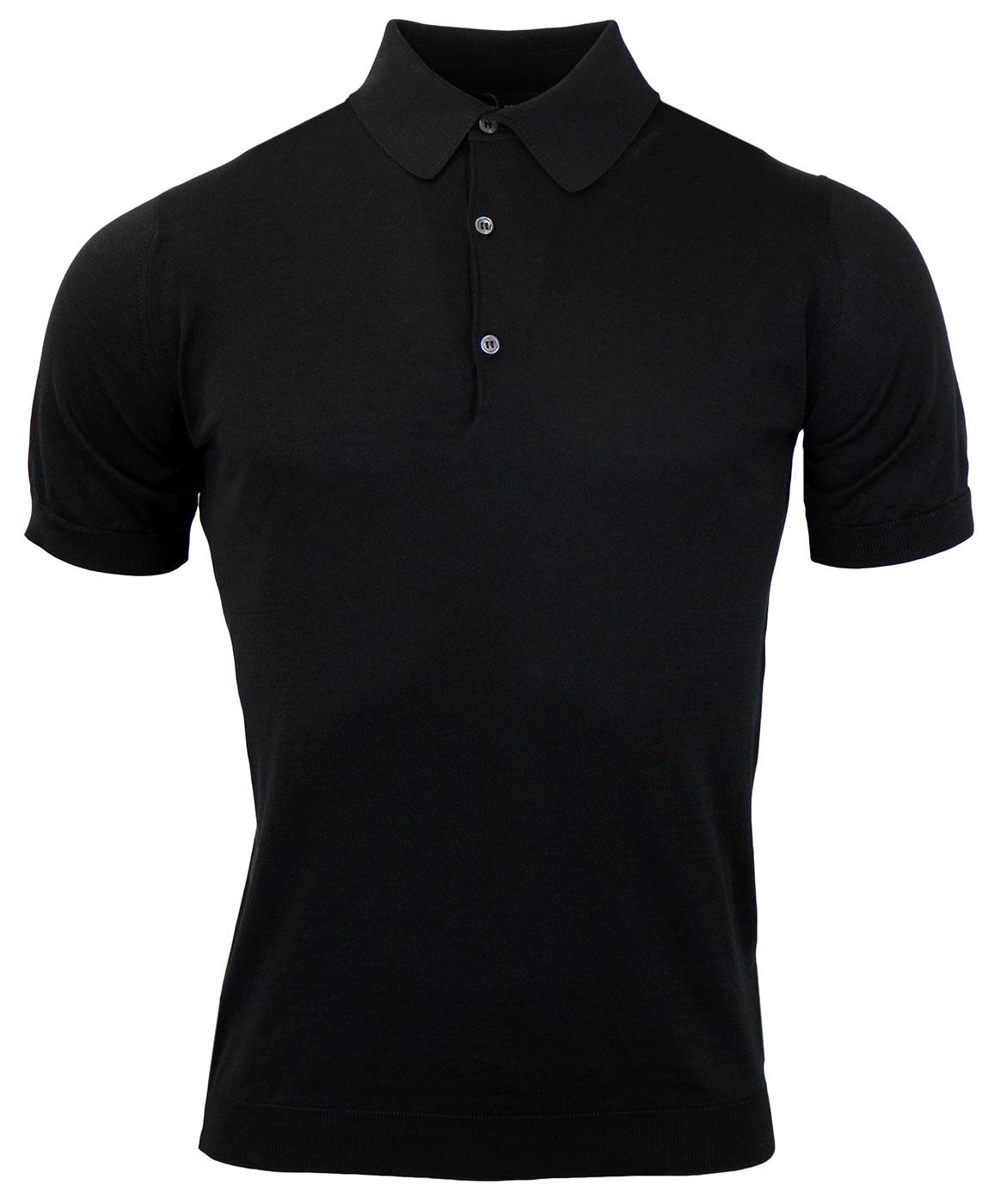Adrian JOHN SMEDLEY Mens Mod Knitted Polo Shirt in Black