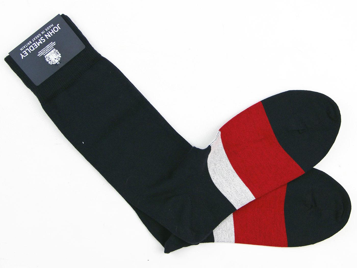 John Smedley Men's Retro Mod Block Stripe Socks in Navy/Pimento