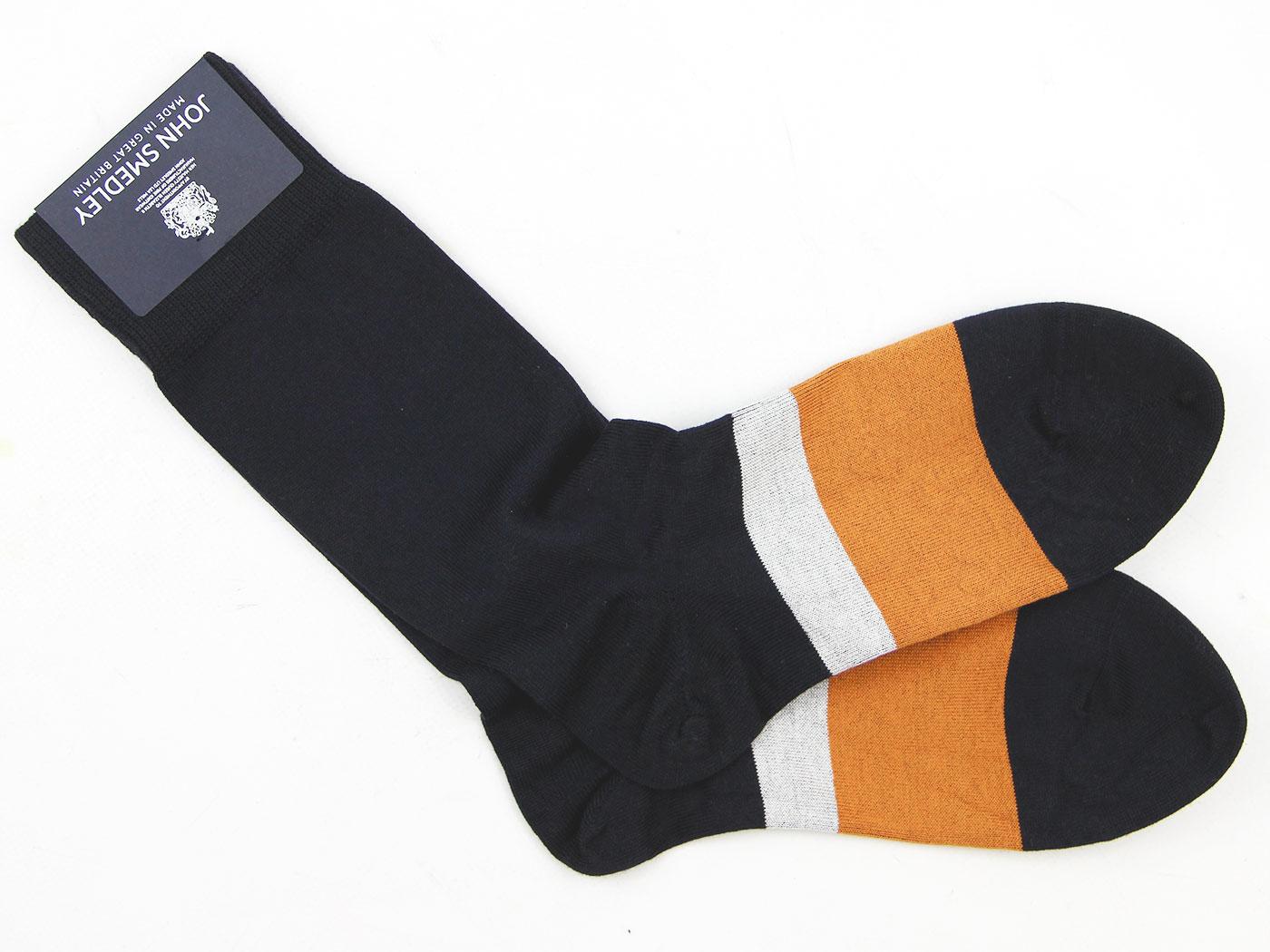 John Smedley Men's Briers Retro Block Stripe Socks in Navy