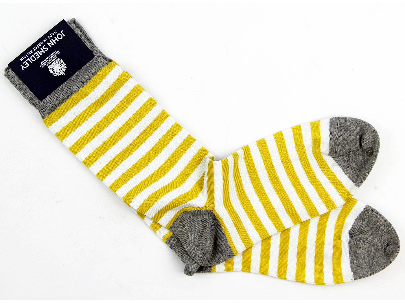 John Smedley Men's Retro 60s Stripe Socks in Lemon Yellow