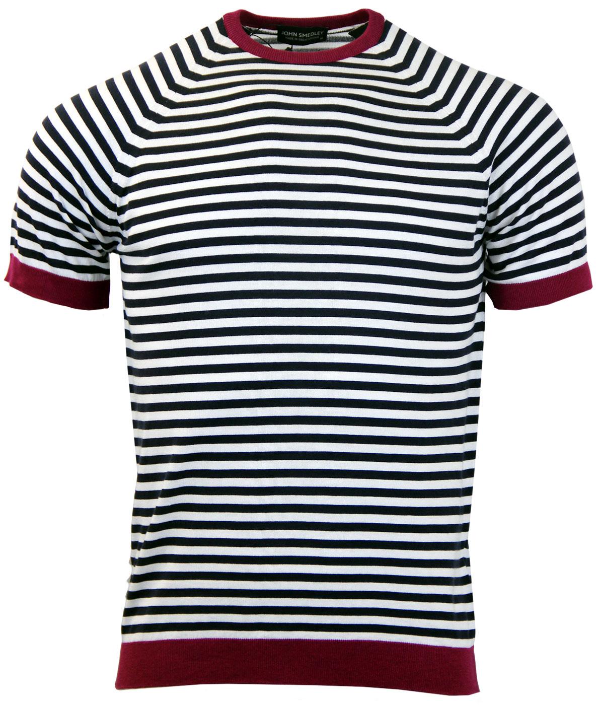 JOHN SMEDLEY Eddy Retro 60s Mod Striped Knit T-Shirt Raspberry