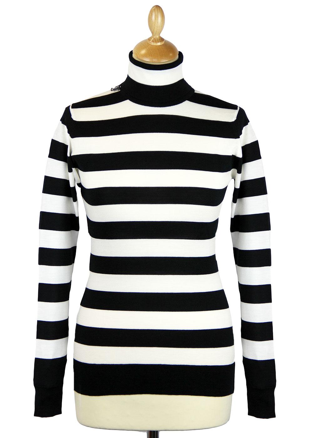 JOHN SMEDLEY Lilibet Retro Mod Block Stripe Geo Roll Neck Black