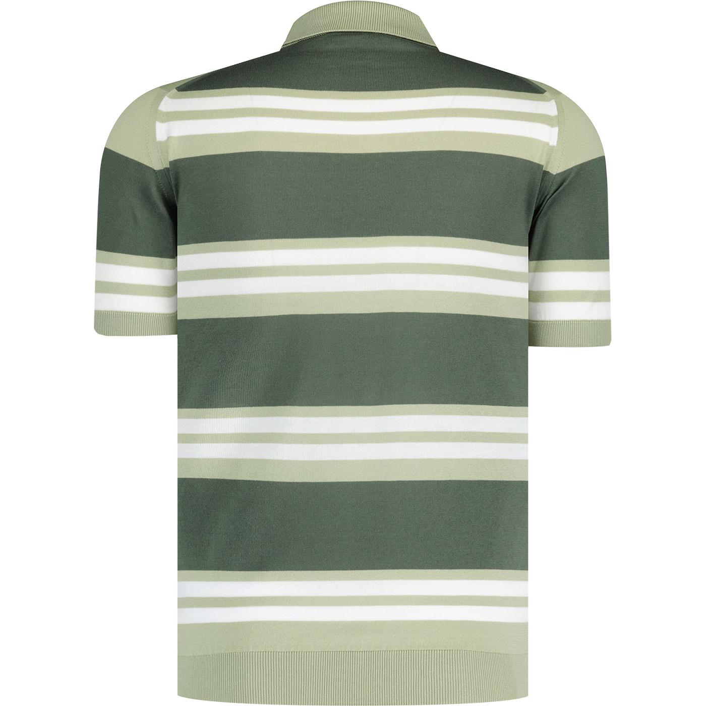 Freen John Smedley Striped Polo Shirt in Desert Green