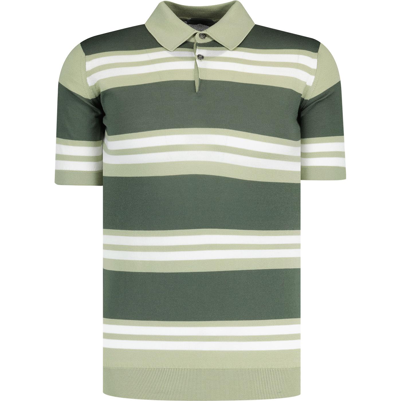 Freen John Smedley Striped Polo Shirt Desert Green