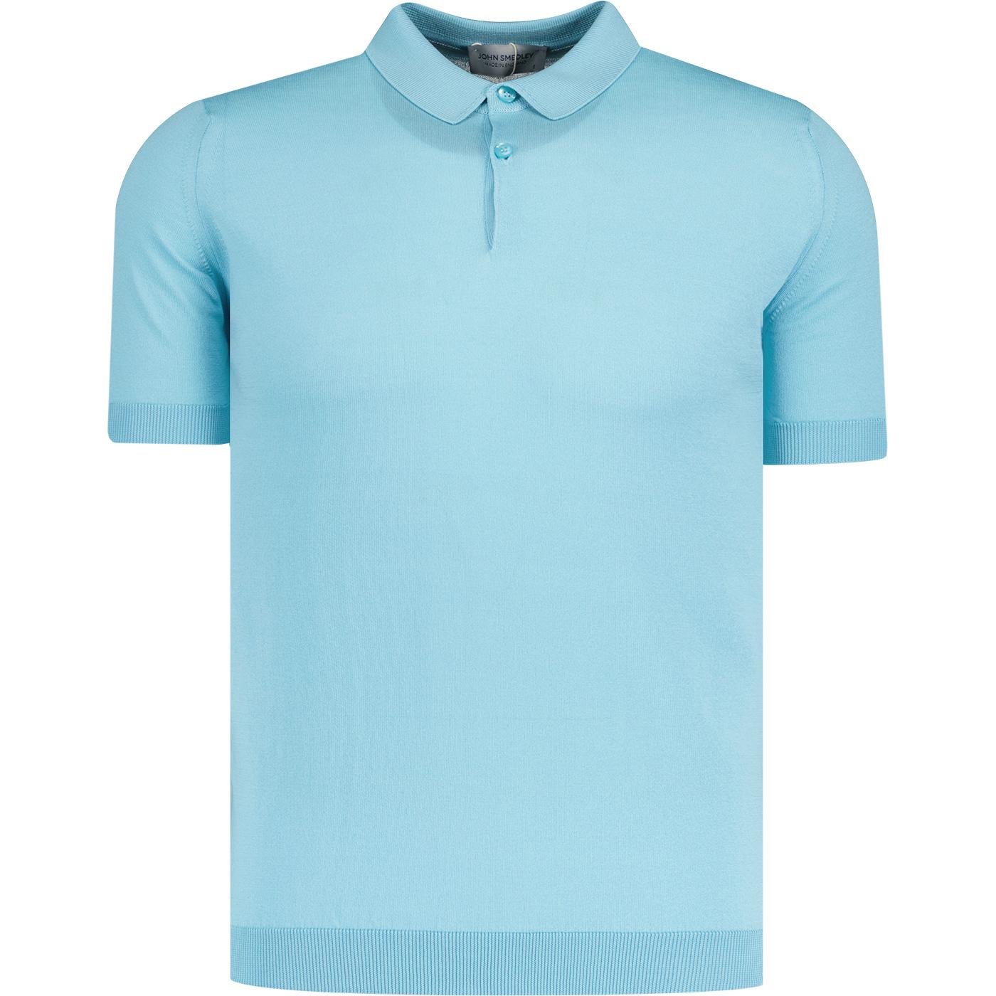 Rhodes John Smedley Knitted Polo Shirt Spring Blue
